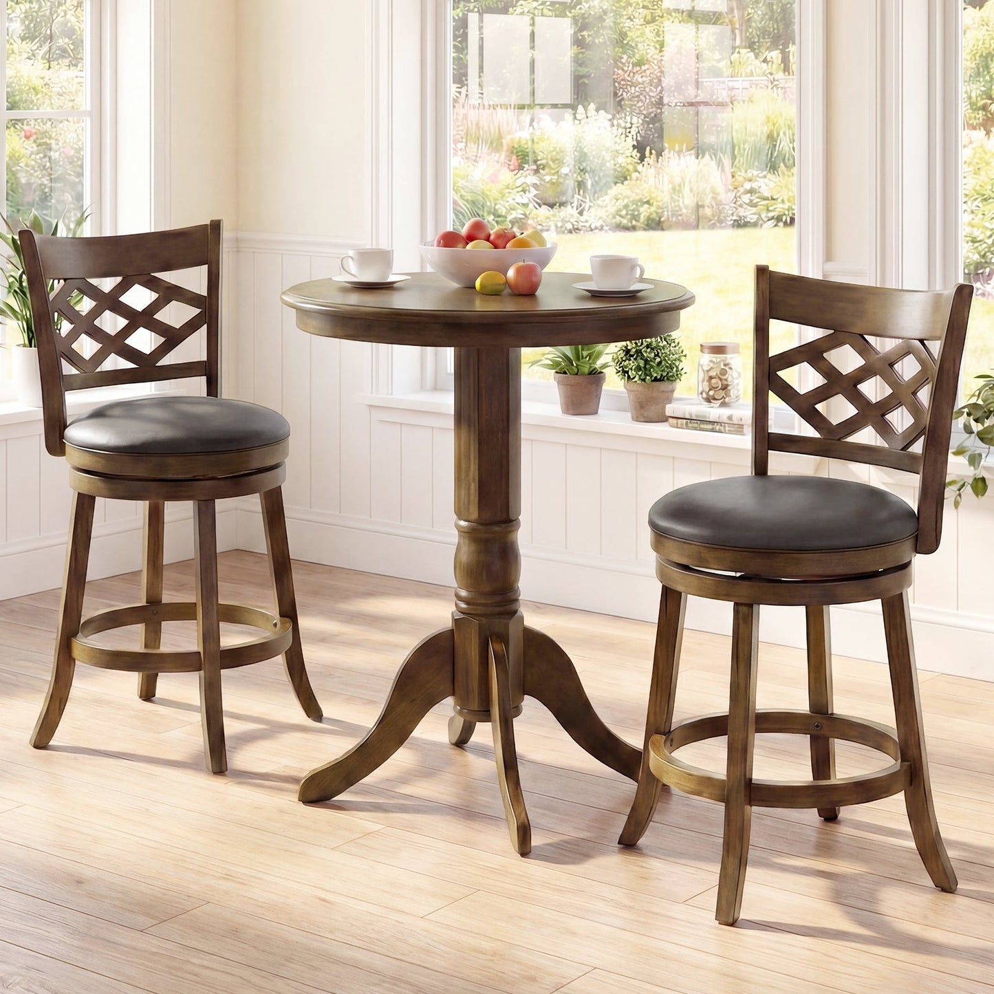 26 Inch Counter Height Bar Stools Set of 2 with Rubber Wood Frame