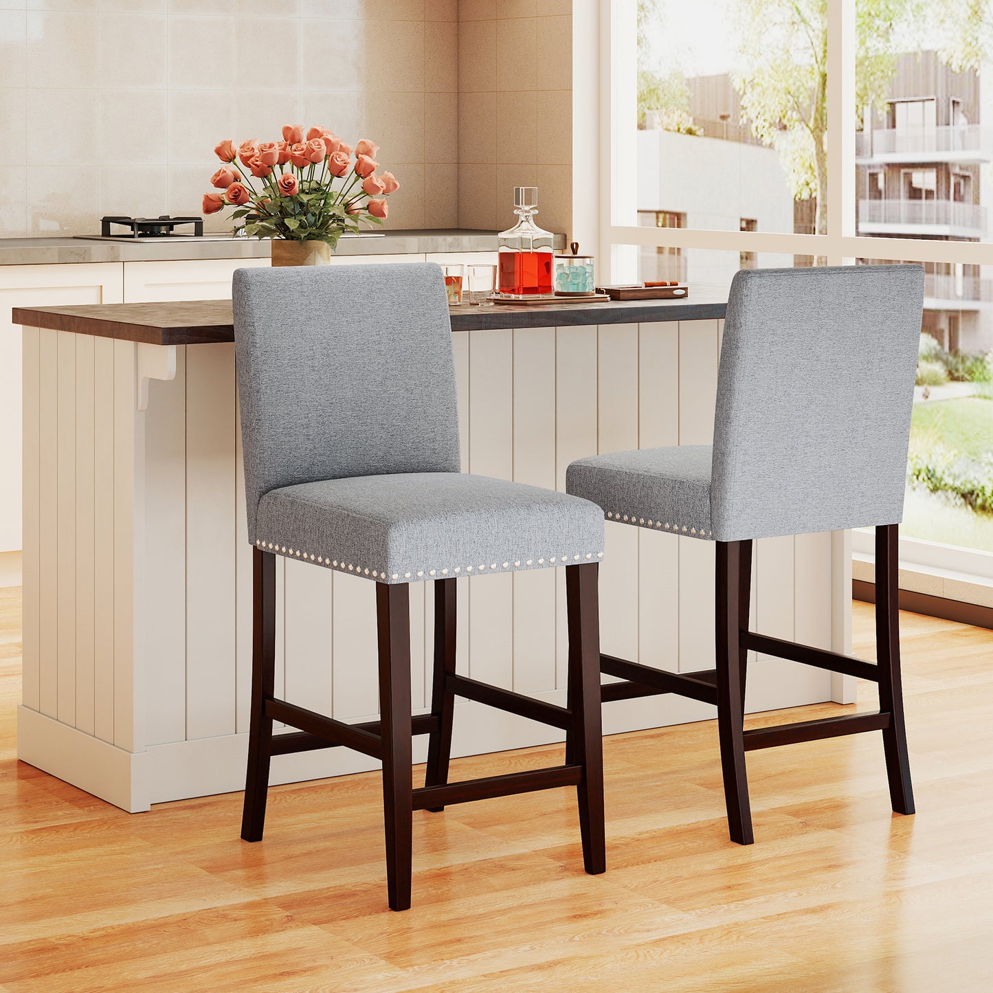 Counter Height Dining Chairs Set of 2 with Padded Seat