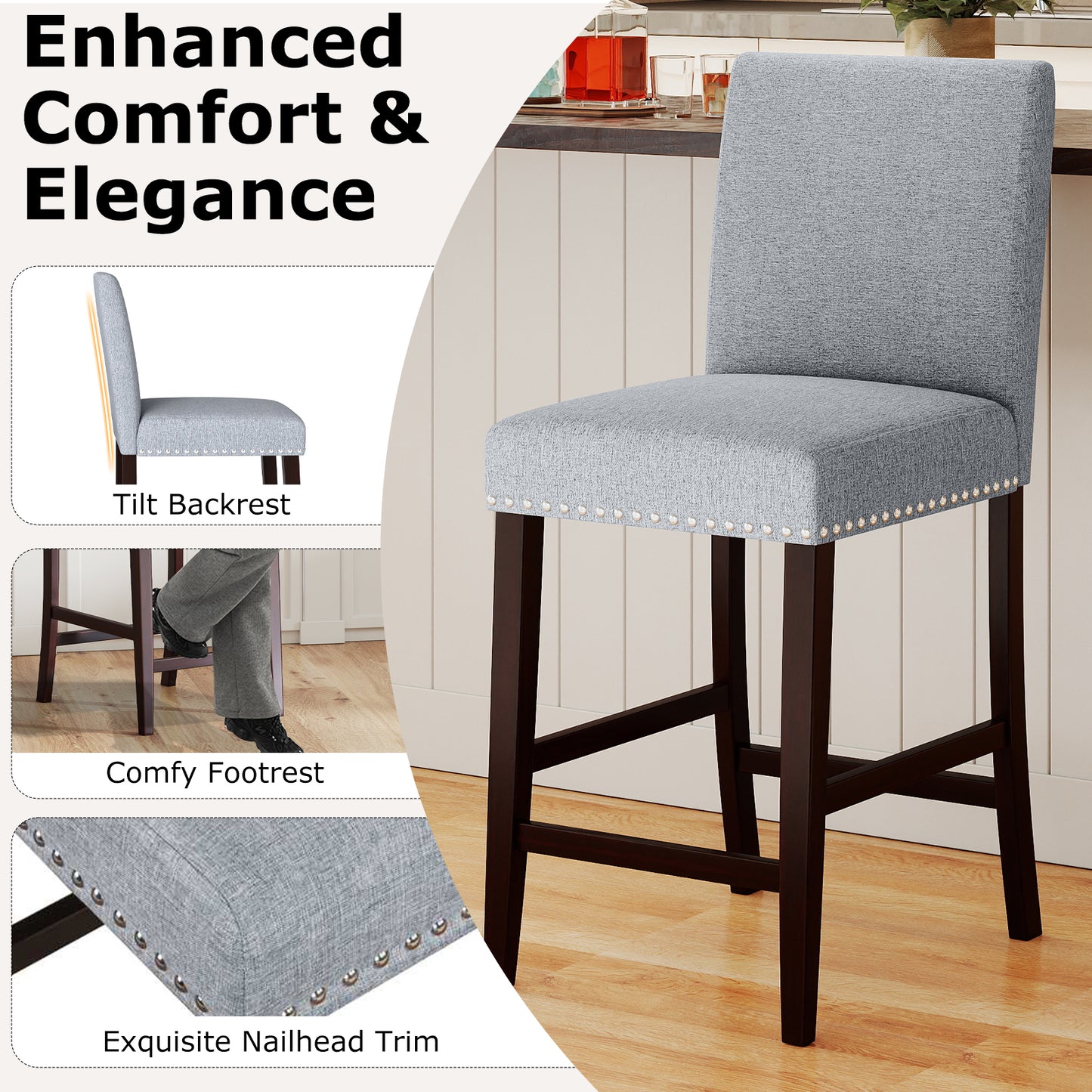 Counter Height Dining Chairs Set of 2 with Padded Seat