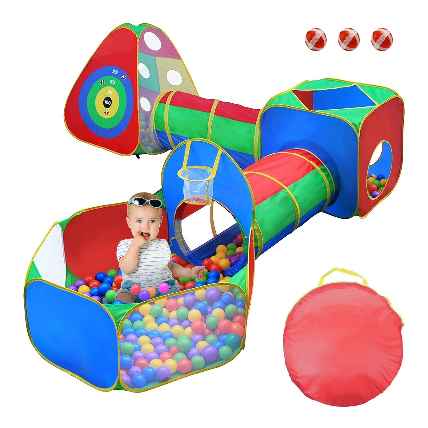 Kids Ball Pit Tent Set with Tunnels & Playhouse - 5 Piece