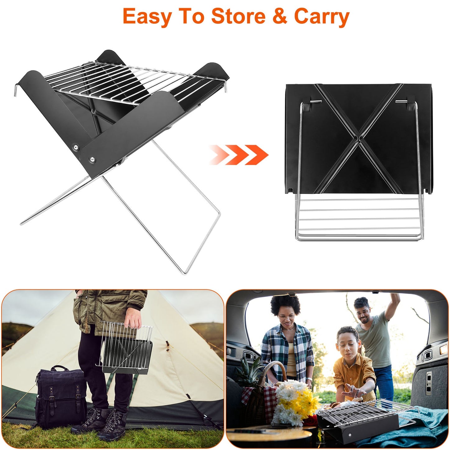 Foldable Charcoal BBQ Grill - Portable X-Shape Design