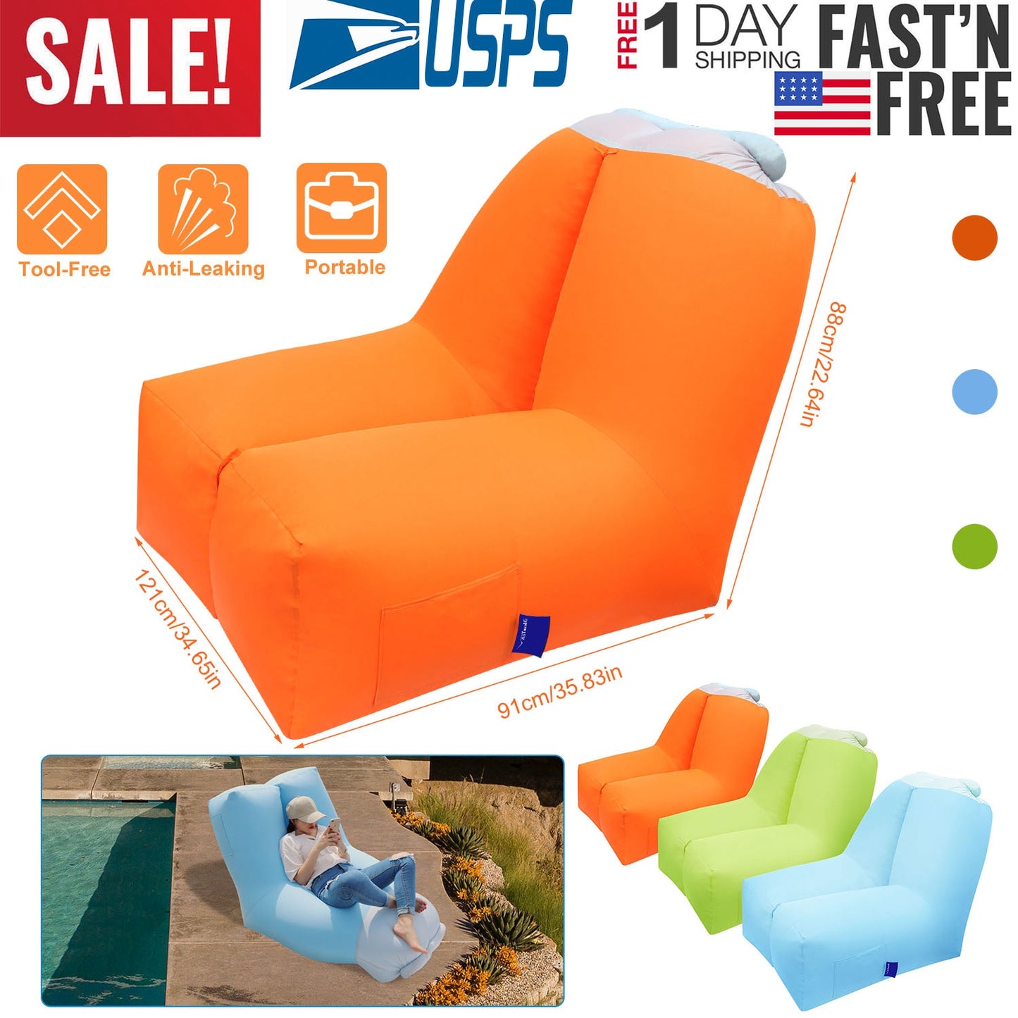 Inflatable Lounger Air Sofa with Carry Bag - Waterproof