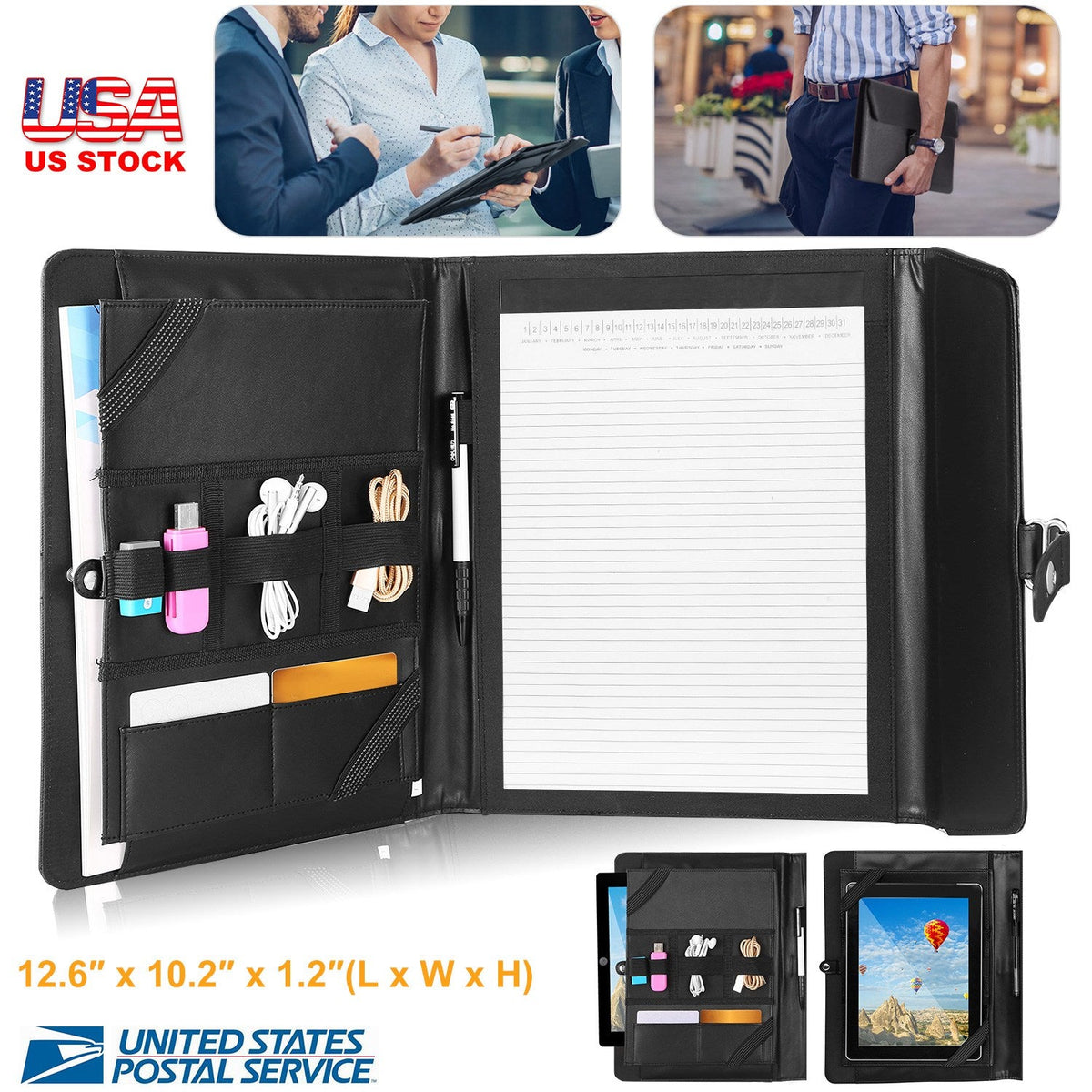 Padfolio Portfolio Folder Business Document Organizer PU Leather Padfolio Holder Case for 9.7" iPad Tablet Business Cards