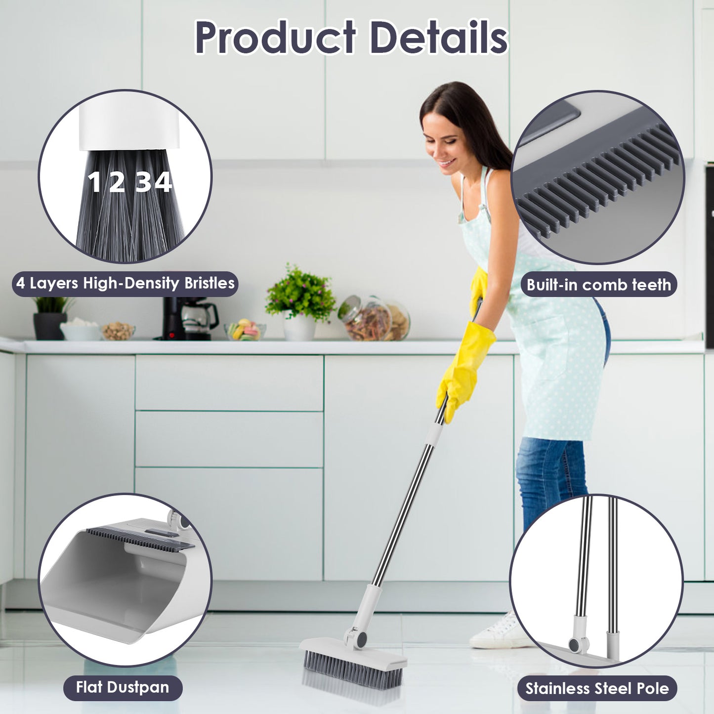 4-in-1 Broom and Dustpan Combo Set with Squeegee