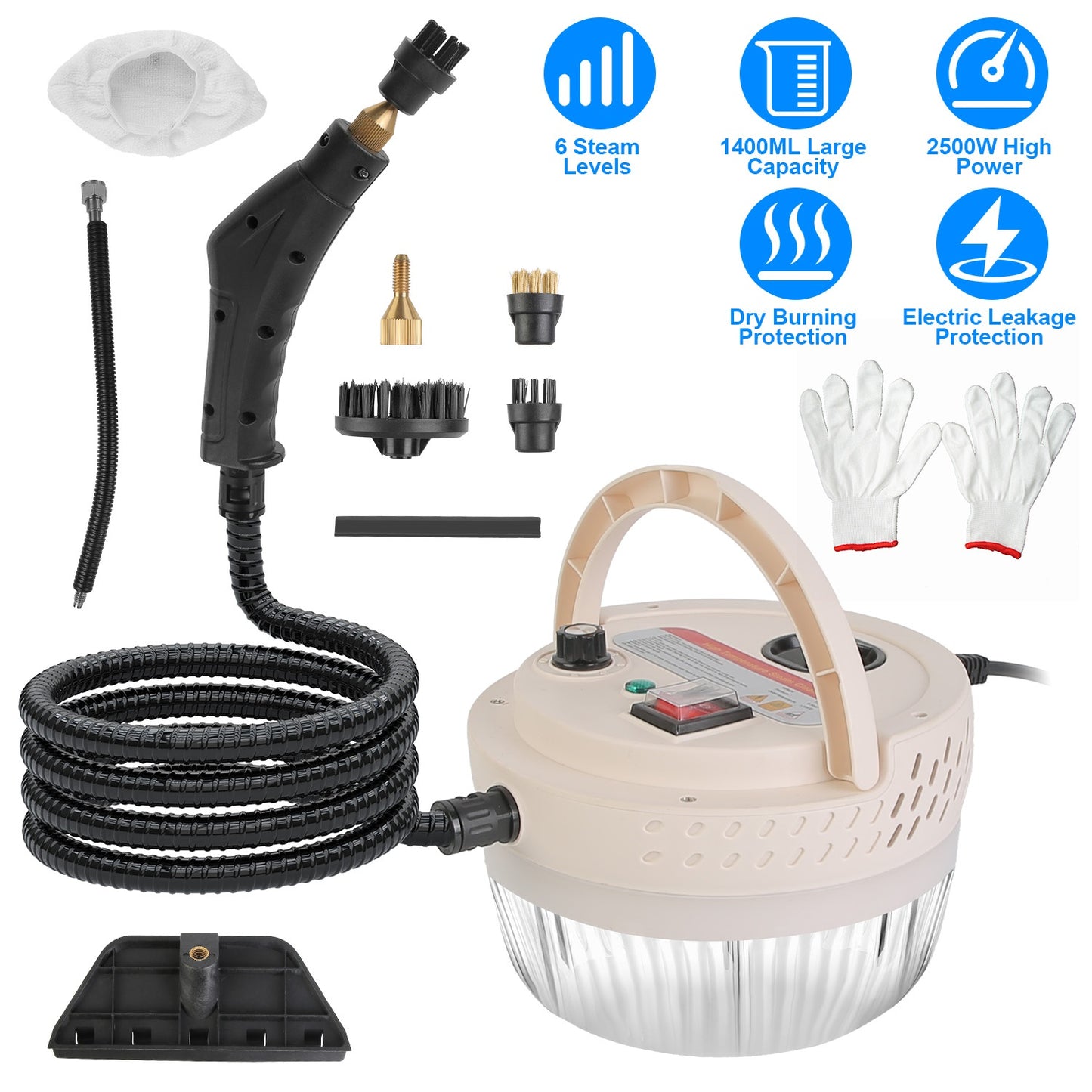 Handheld Steam Cleaner 2500W with 9 Accessories & 6 Levels