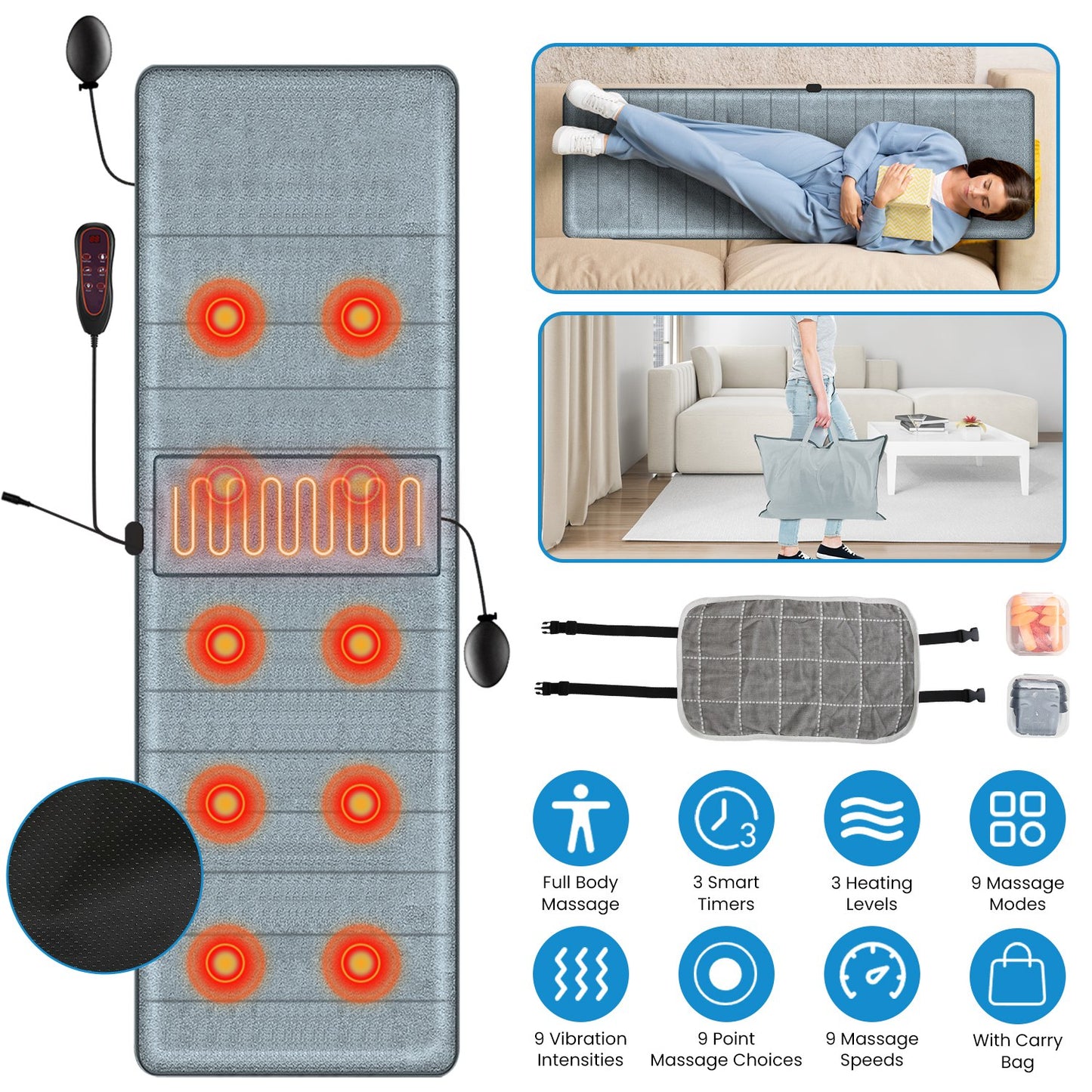 Full Body Electric Massage Mat with Heat and Vibration