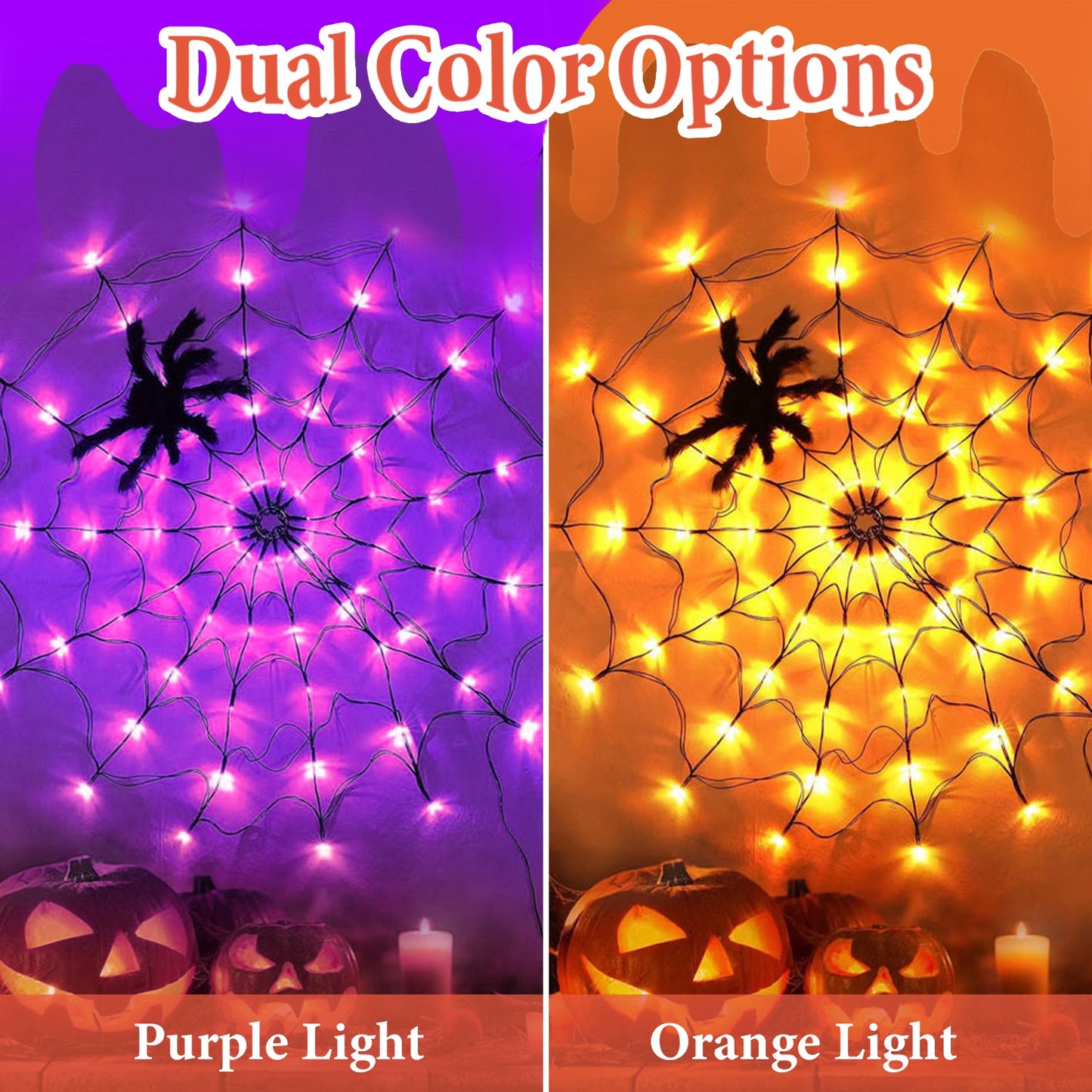 Spider Web Light with Hairy Spider - 70 LED Halloween Decoration