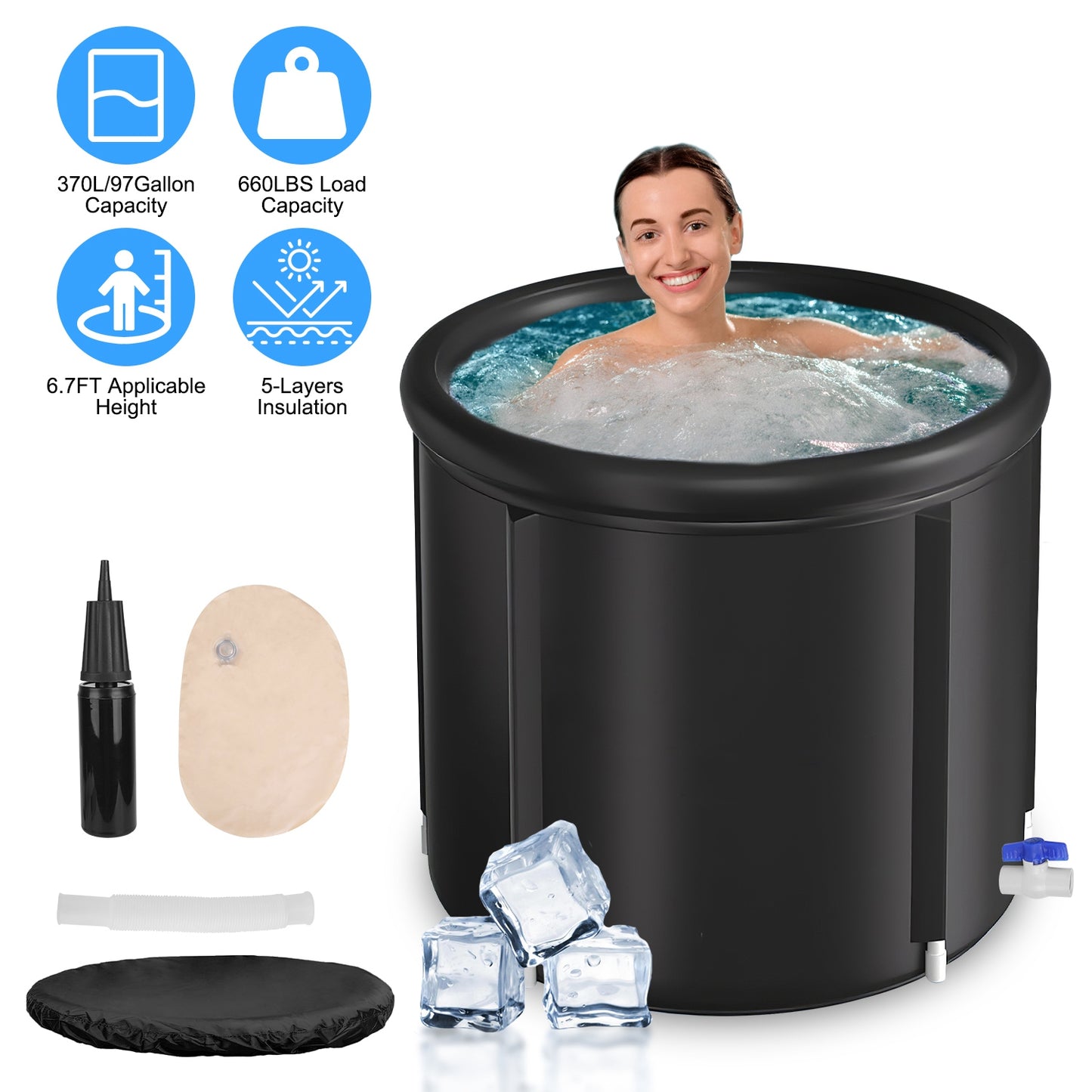 Ice Bath Tub 97 Gallon with Cover for Cold Water Therapy