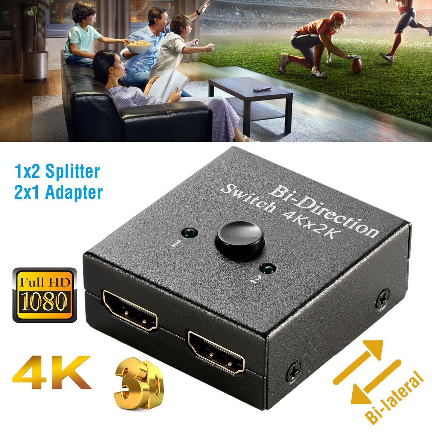 HDMI Bi-Directional Switch Splitter 2x1 1x2 4K 3D