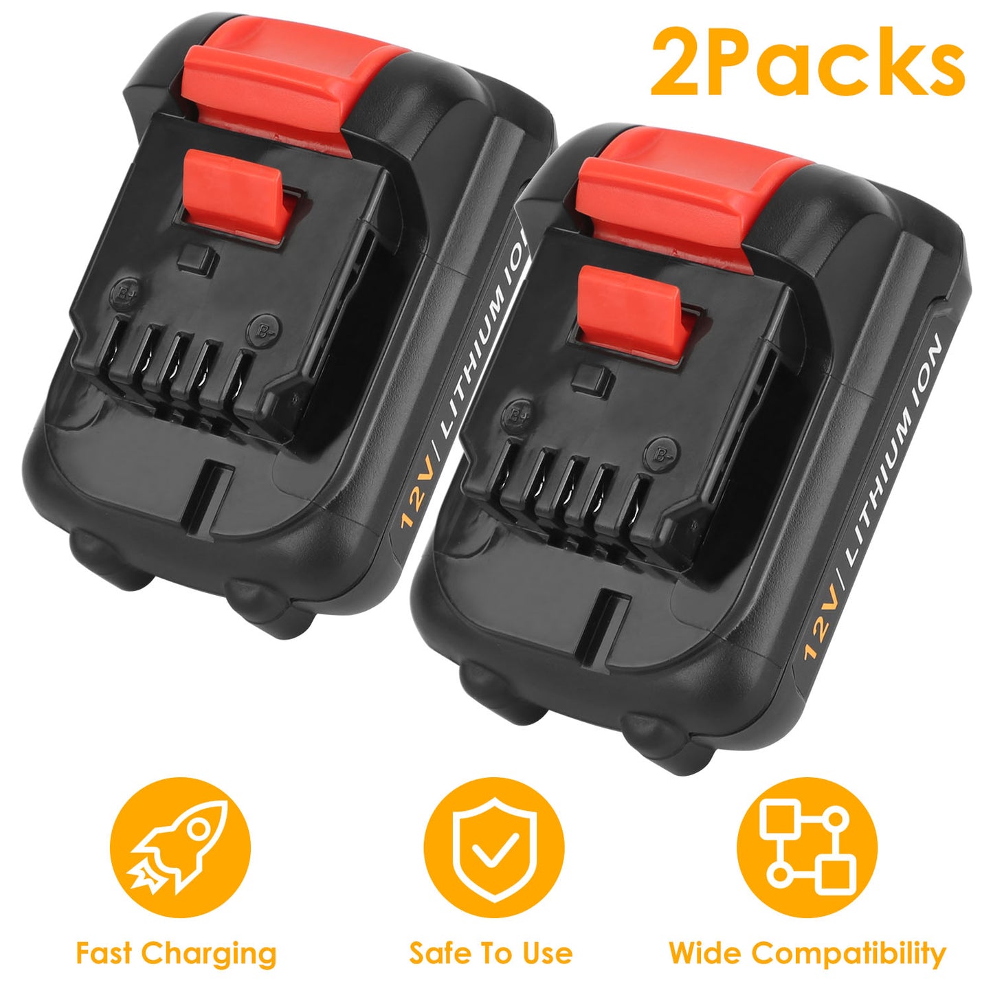 12V Li-ion Power Tool Battery 2-Pack for Dewalt DCB120 Series