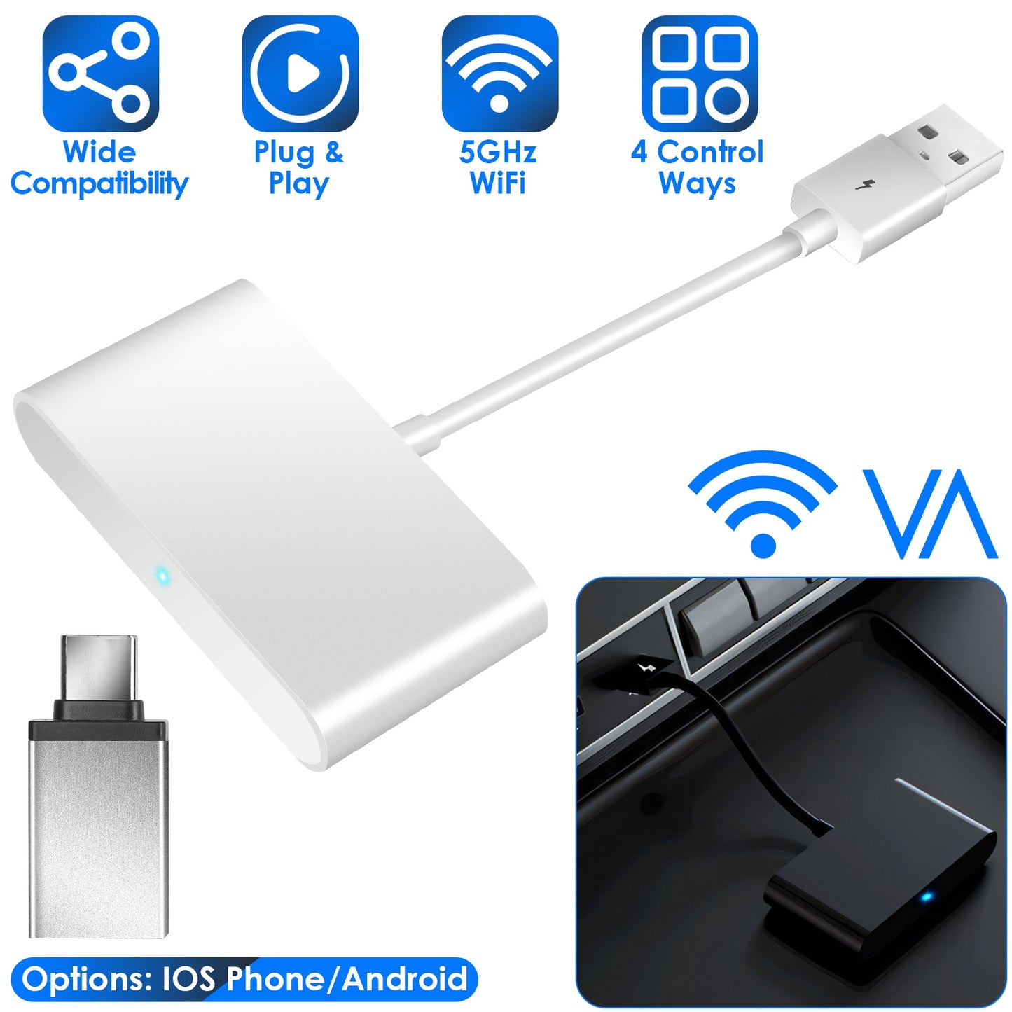 Wireless CarPlay Adapter for iPhone & Android - 5GHz WiFi