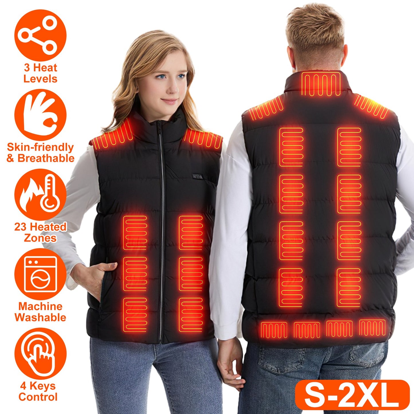 Heated Vest with 23 Heating Zones & 3 Temperature Levels