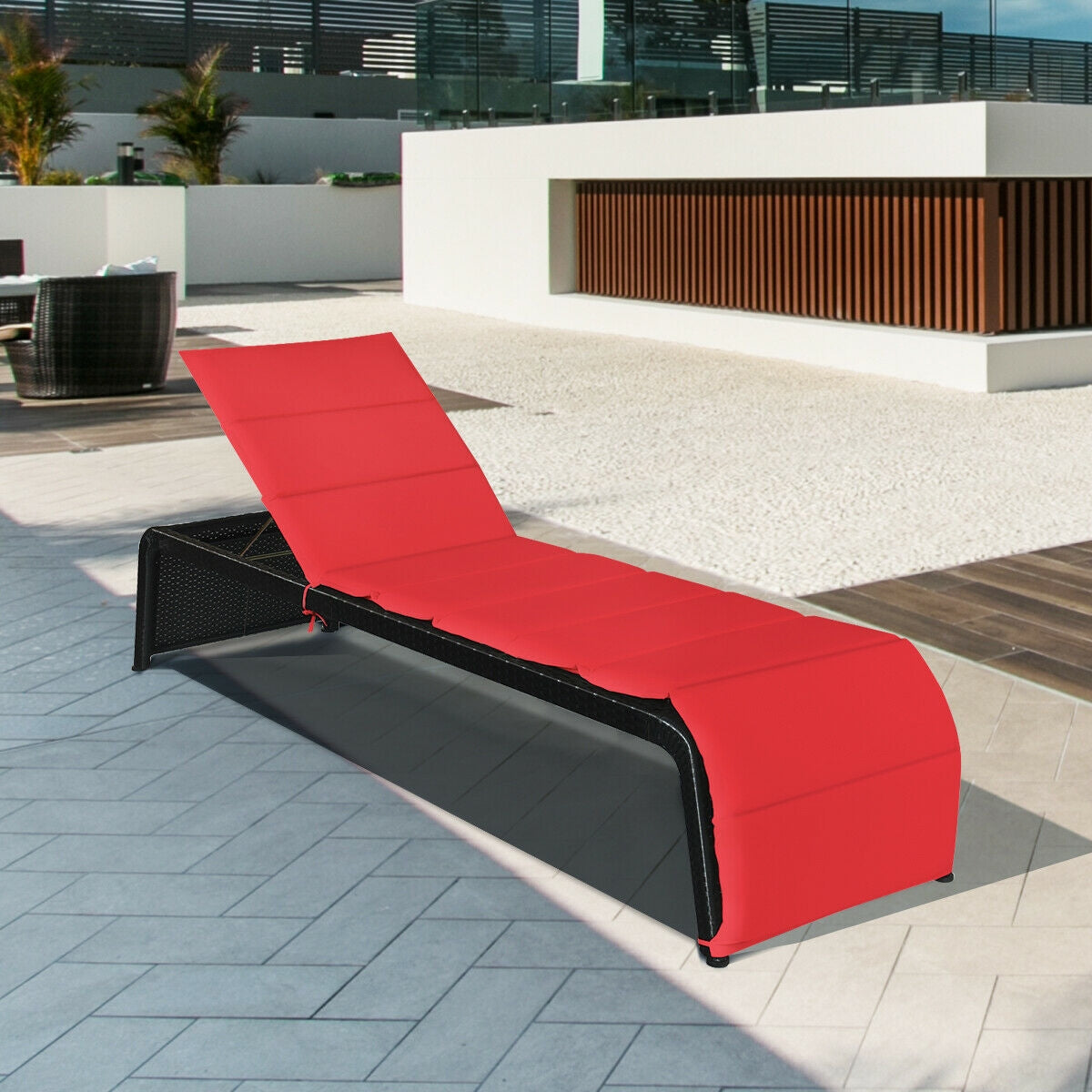 Adjustable Rattan Chaise Lounge Chair with Cushion