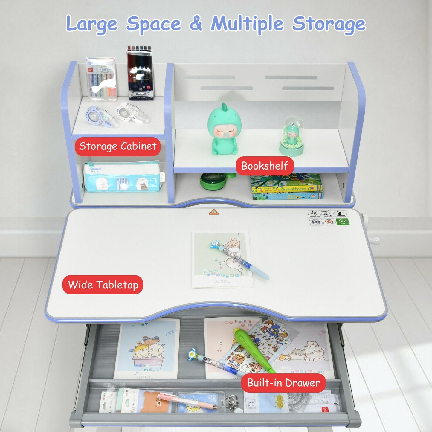 Kids Adjustable Writing Desk with Tilting Desktop and Shelf