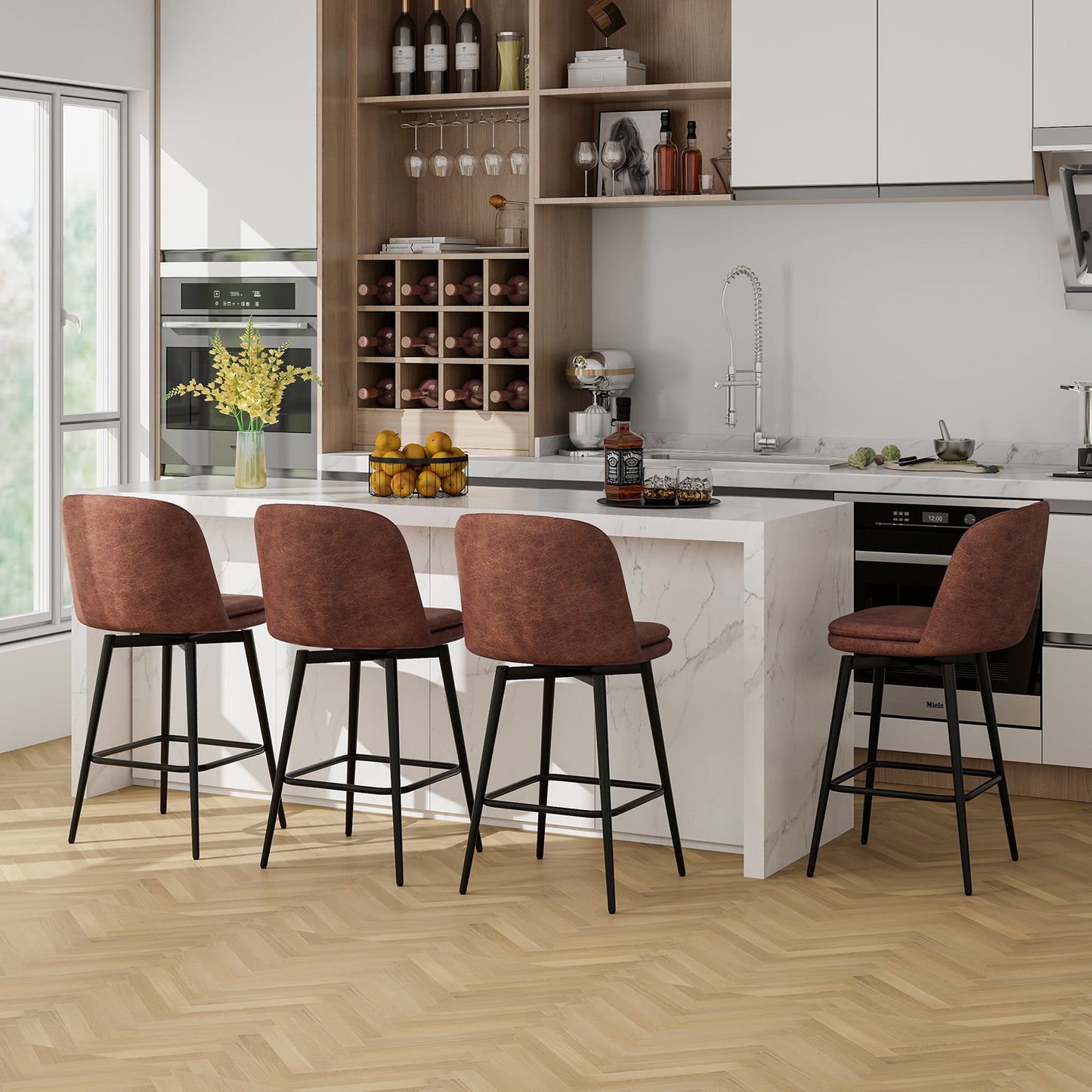 Swivel Bar Stools Set of 2 - 27 Inch Counter Height