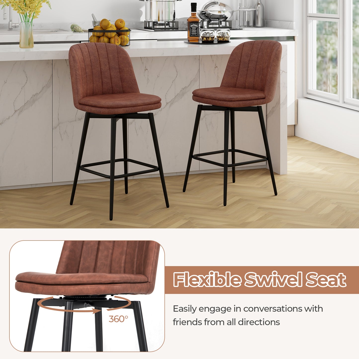 Swivel Bar Stools Set of 2 - 27 Inch Counter Height