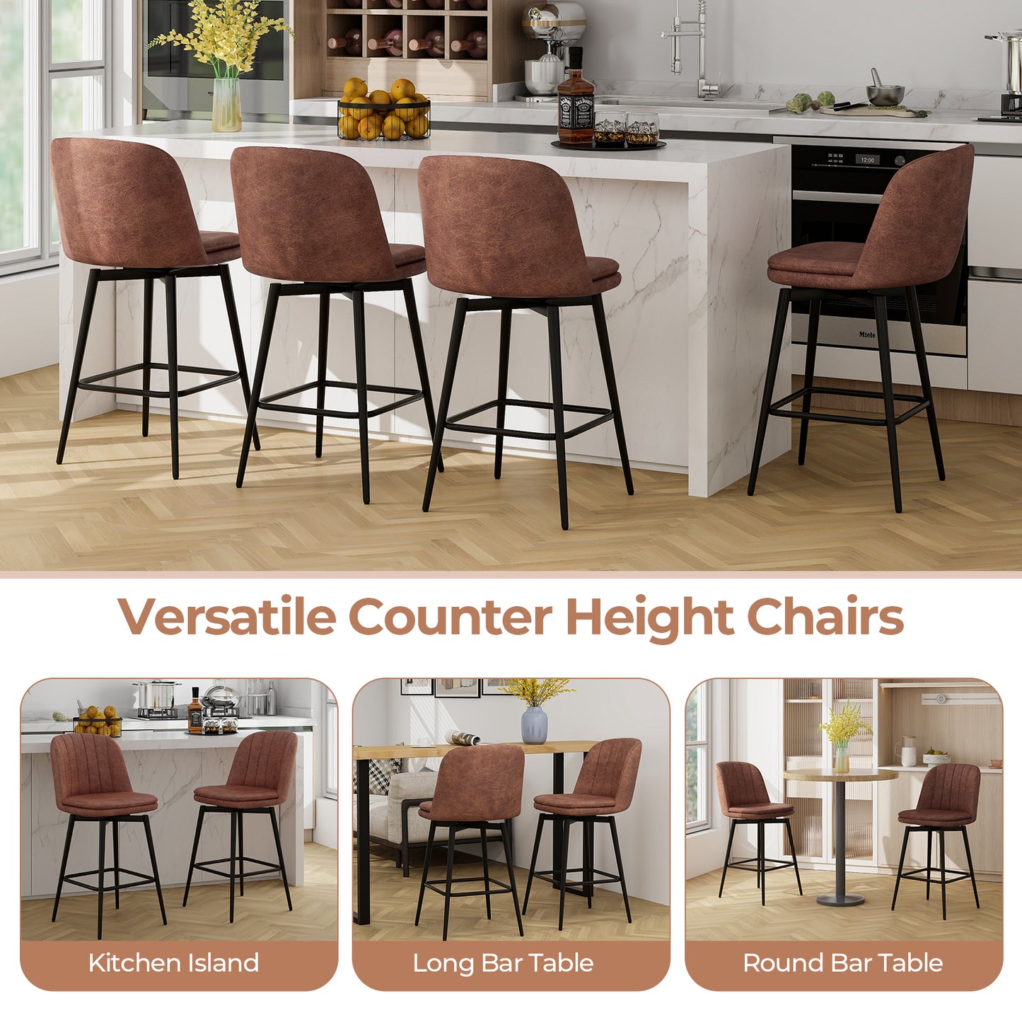 Swivel Bar Stools Set of 2 - 27 Inch Counter Height