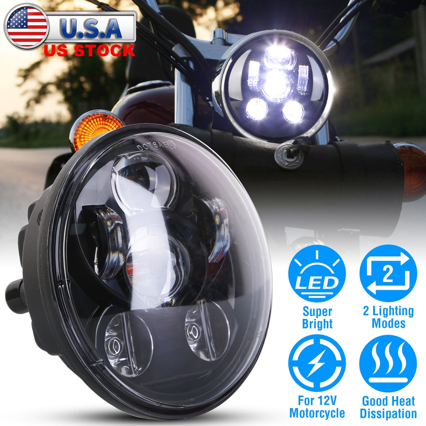 5.75 Inch LED Motorcycle Headlight with High/Low Beam