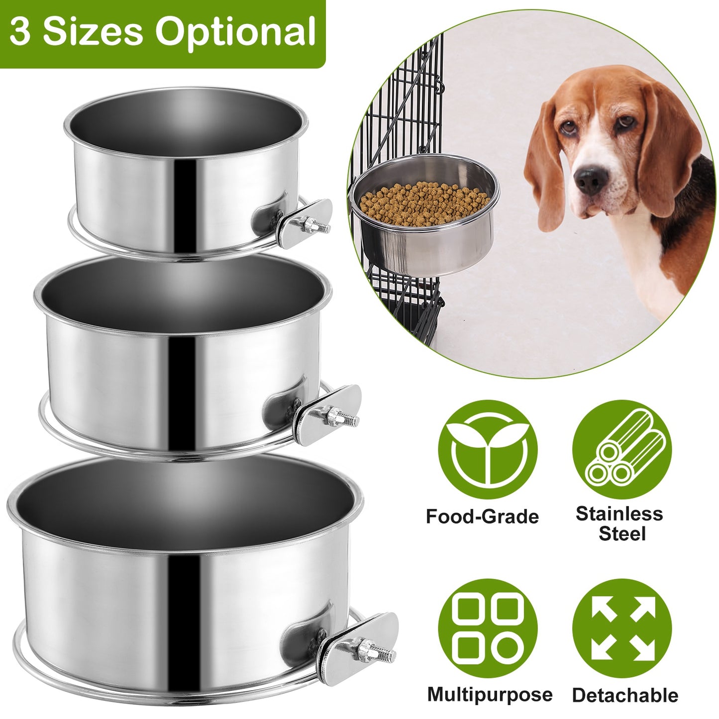 Stainless Steel Hanging Dog Bowl with Clamp Holder