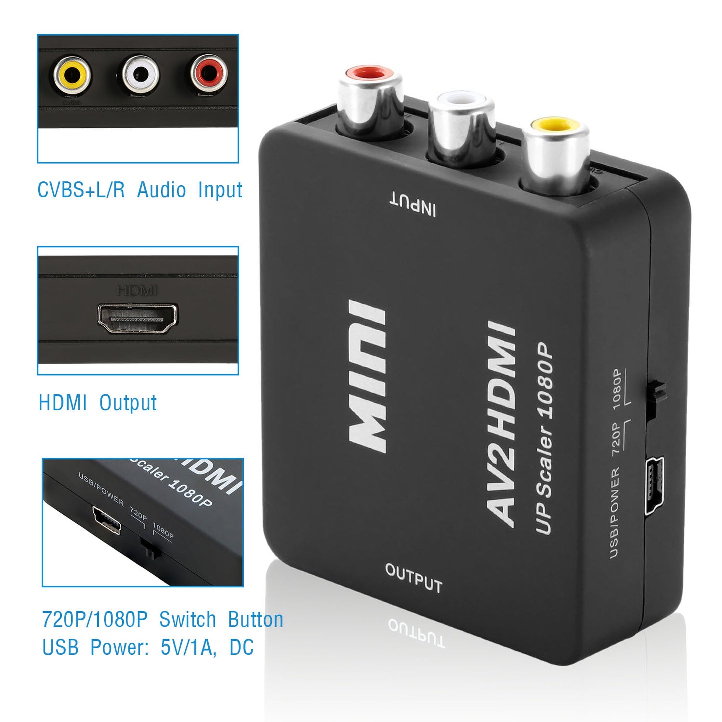 RCA to HDMI Converter 1080P with USB Power Cable