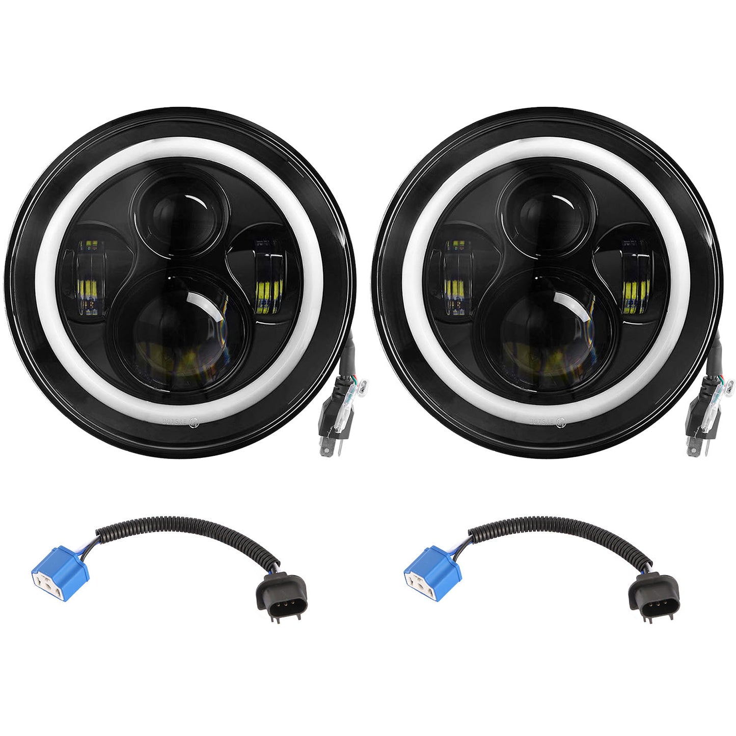 7" Round LED Headlights with Halo Angel Eyes for Jeep Wrangler