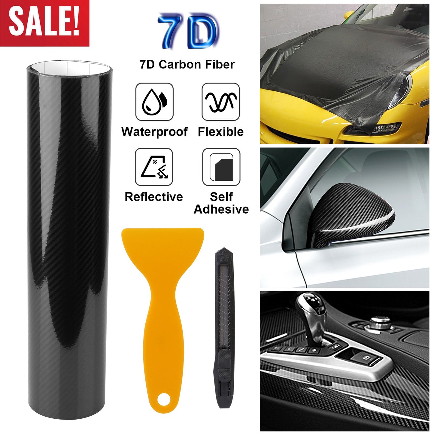 Carbon Fiber Vinyl Wrap Film - High Gloss Black 7D Texture