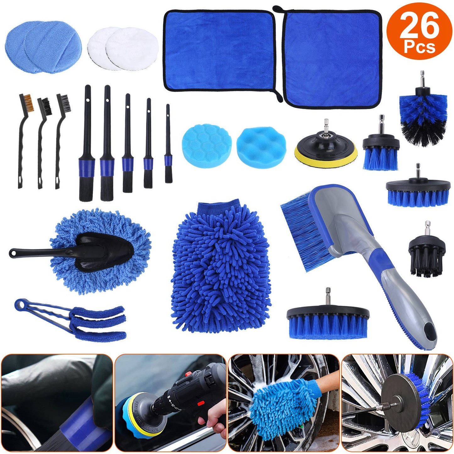 Car Detailing Brush Kit - 26 Piece Complete Cleaning Set
