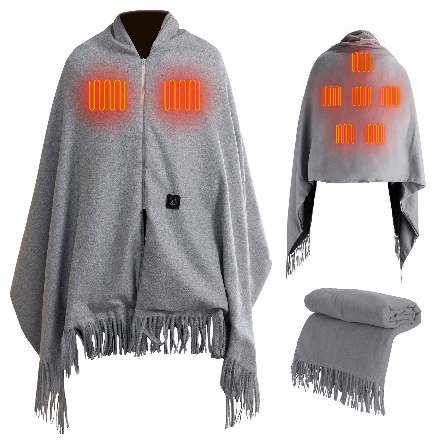 USB Heated Shawl with 3 Heat Levels and Zipper