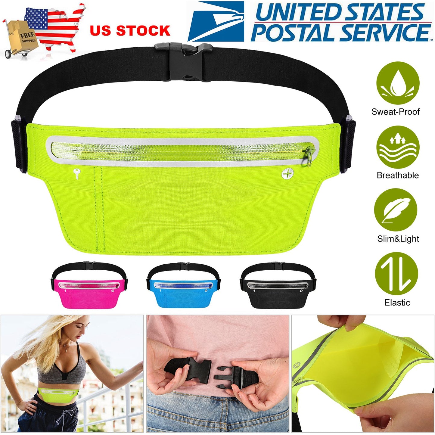 Running Belt Bag Adjustable Waist Pack with Reflective Strip