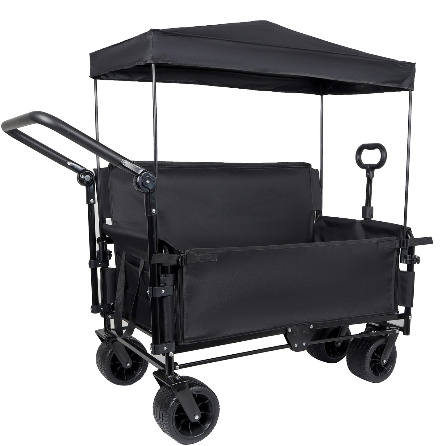 Folding Wagon Cart with Bench Seat & Canopy - 500lbs Capacity