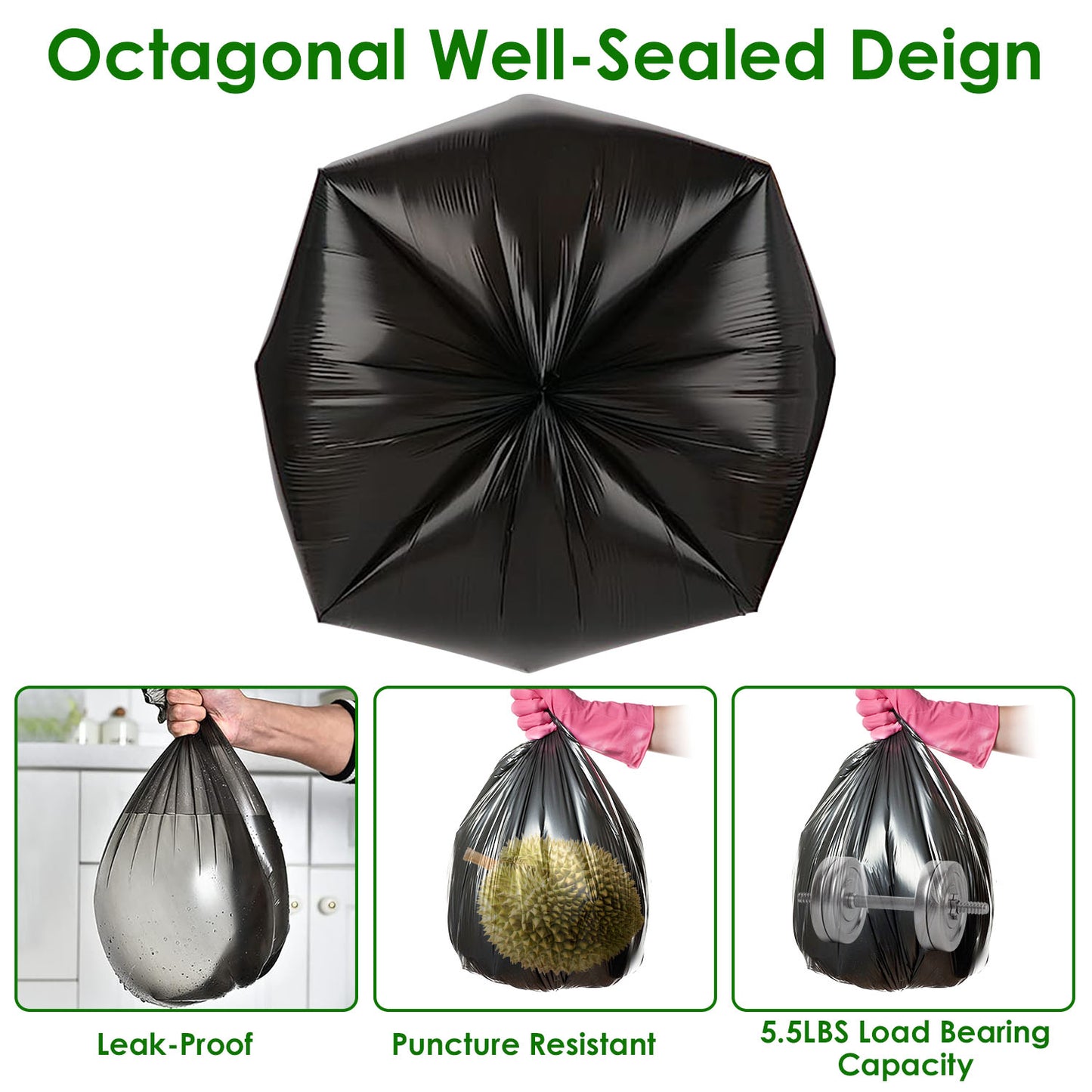 Garbage Bags 5.3 Gallon - 48 Count Black Unscented Trash Liners