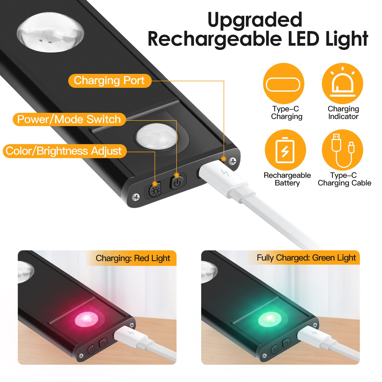 Rechargeable Motion Sensor Cabinet Light 2-Pack with 3 Colors