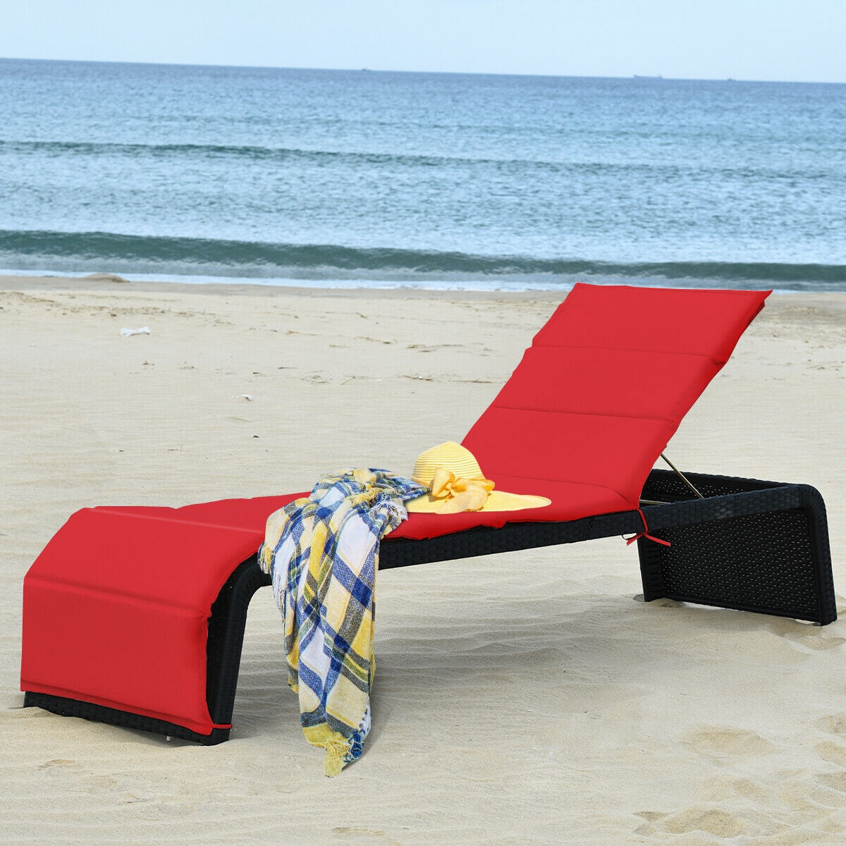 Adjustable Rattan Chaise Lounge Chair with Cushion