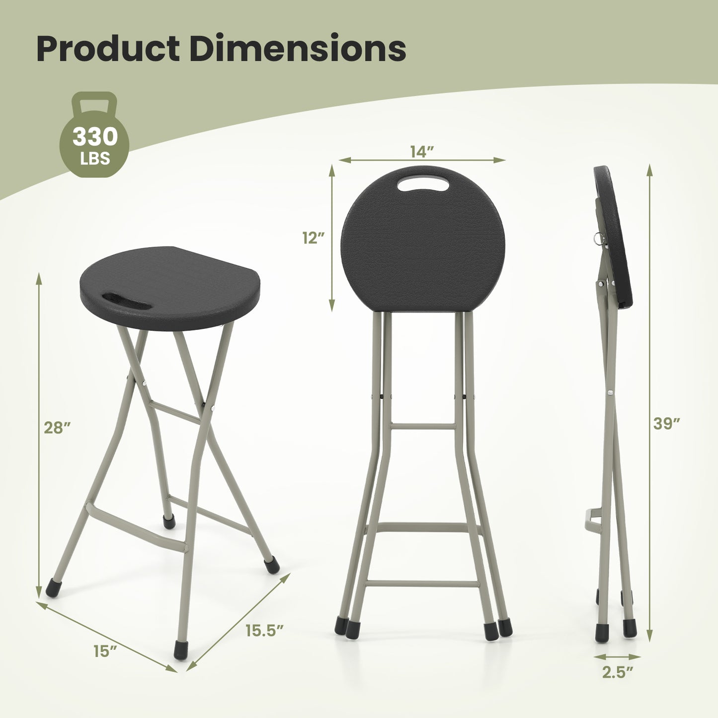 28" Folding Stool with 330 lbs Capacity