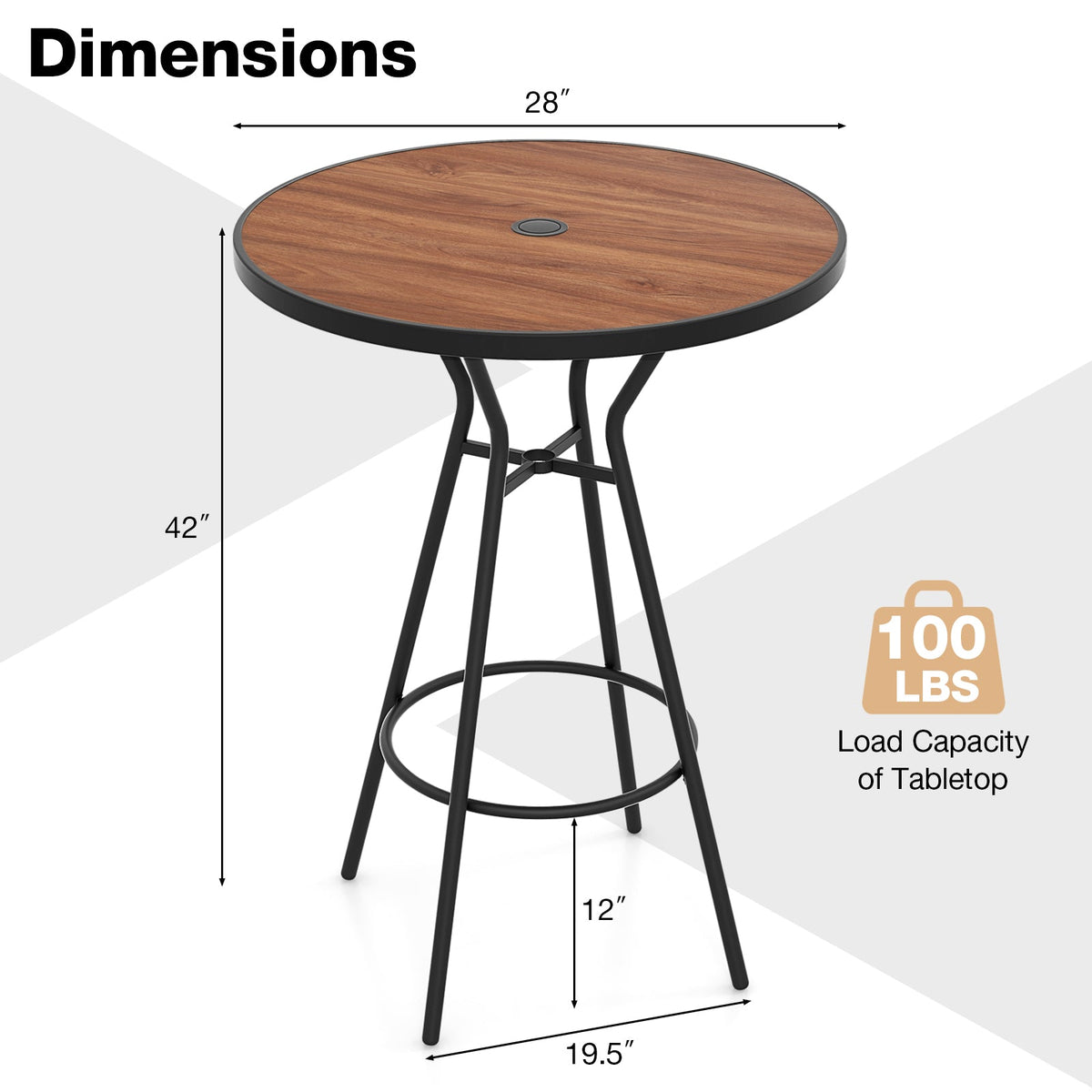 28 Inches Outdoor Bar Table with Wood-Like Tabletop for Backyard Garden