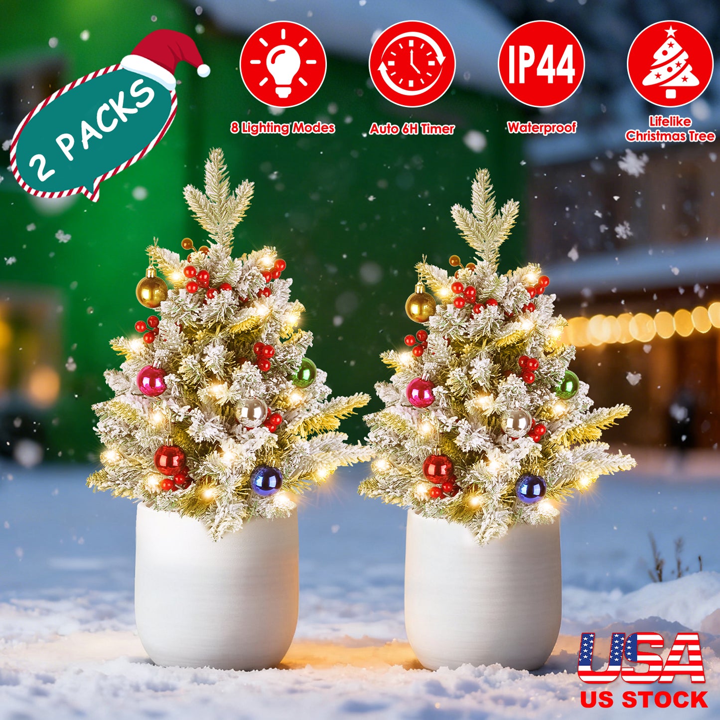 Battery Powered LED Christmas Tree Urn Filler - 2 Pack
