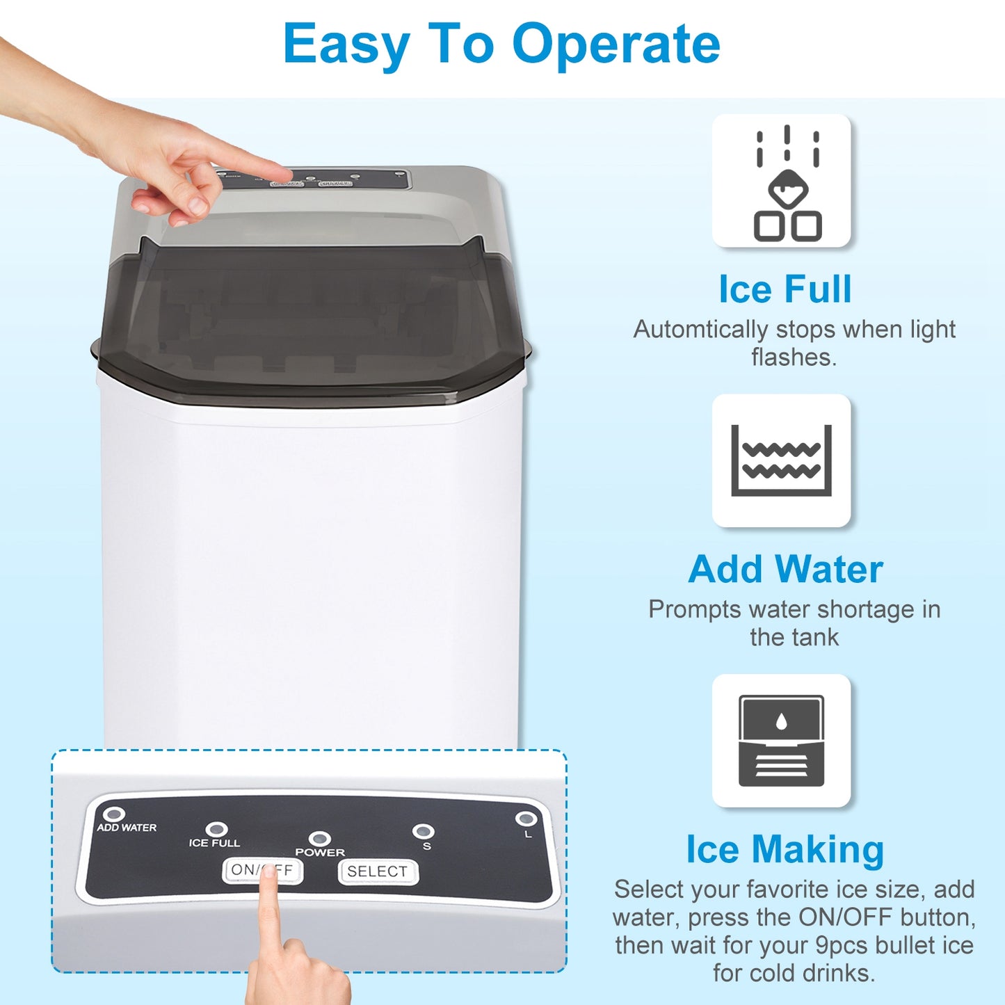 Countertop Ice Maker Machine – 33 lbs/Day Self-Cleaning
