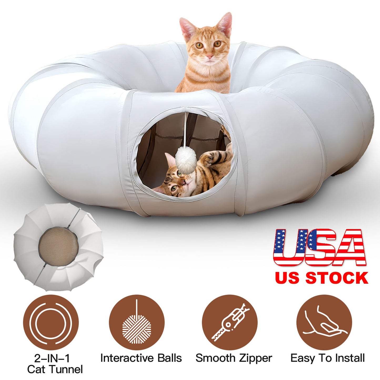 Cat Tunnel Bed with Interactive Balls & Cooling Mat