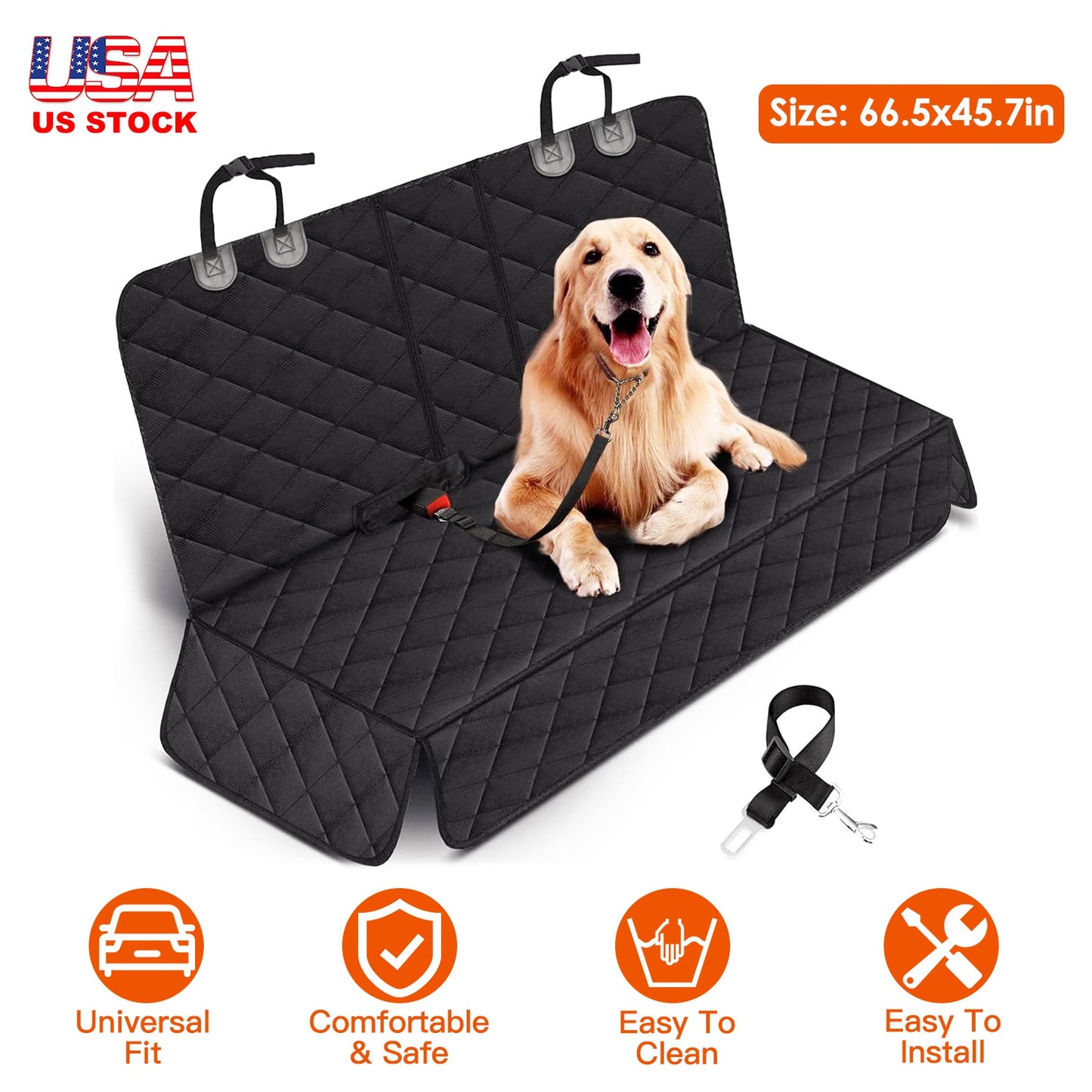 Waterproof Dog Car Seat Cover with Safety Belt