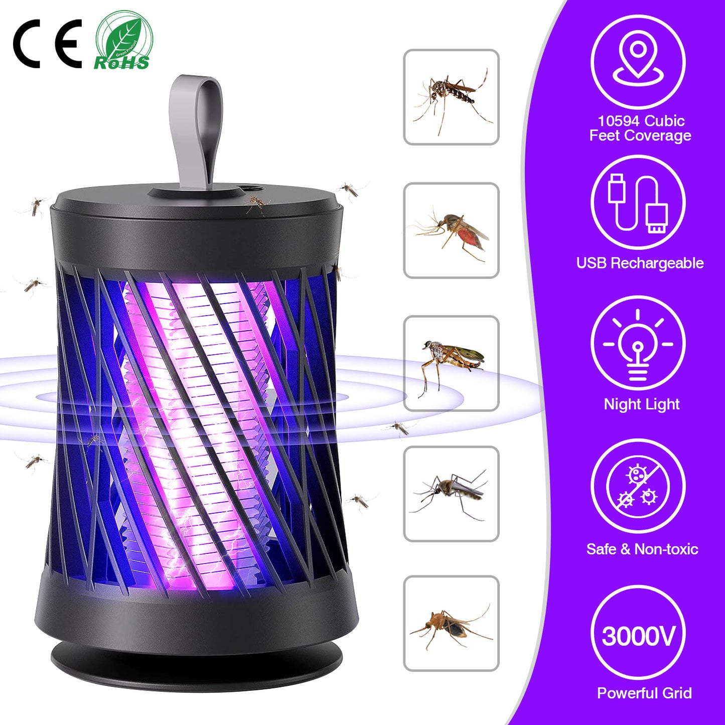 Rechargeable Mosquito Killer Lamp with UV Light & Night Light