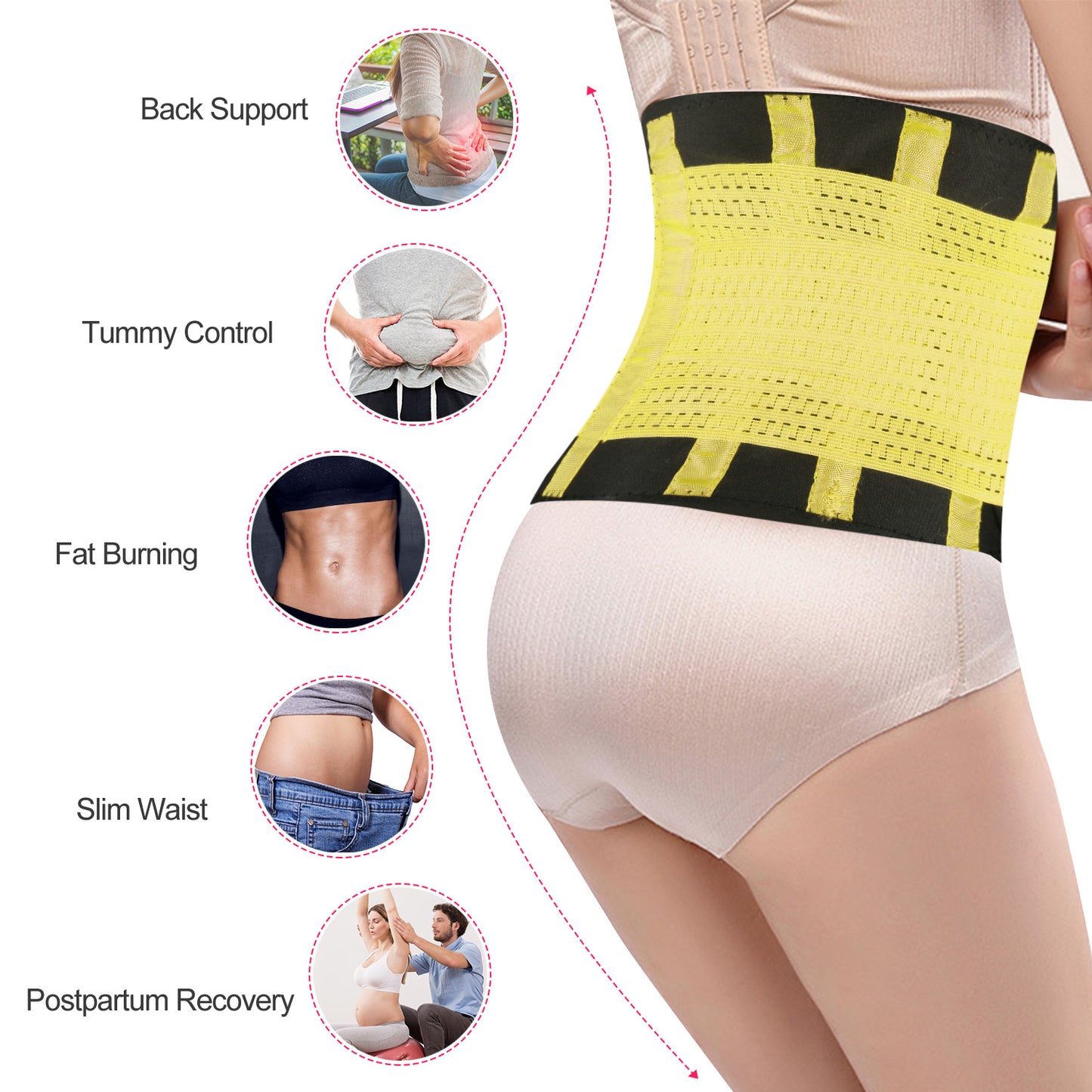 Waist Trainer Belt with Back Support - Adjustable Slimming Band