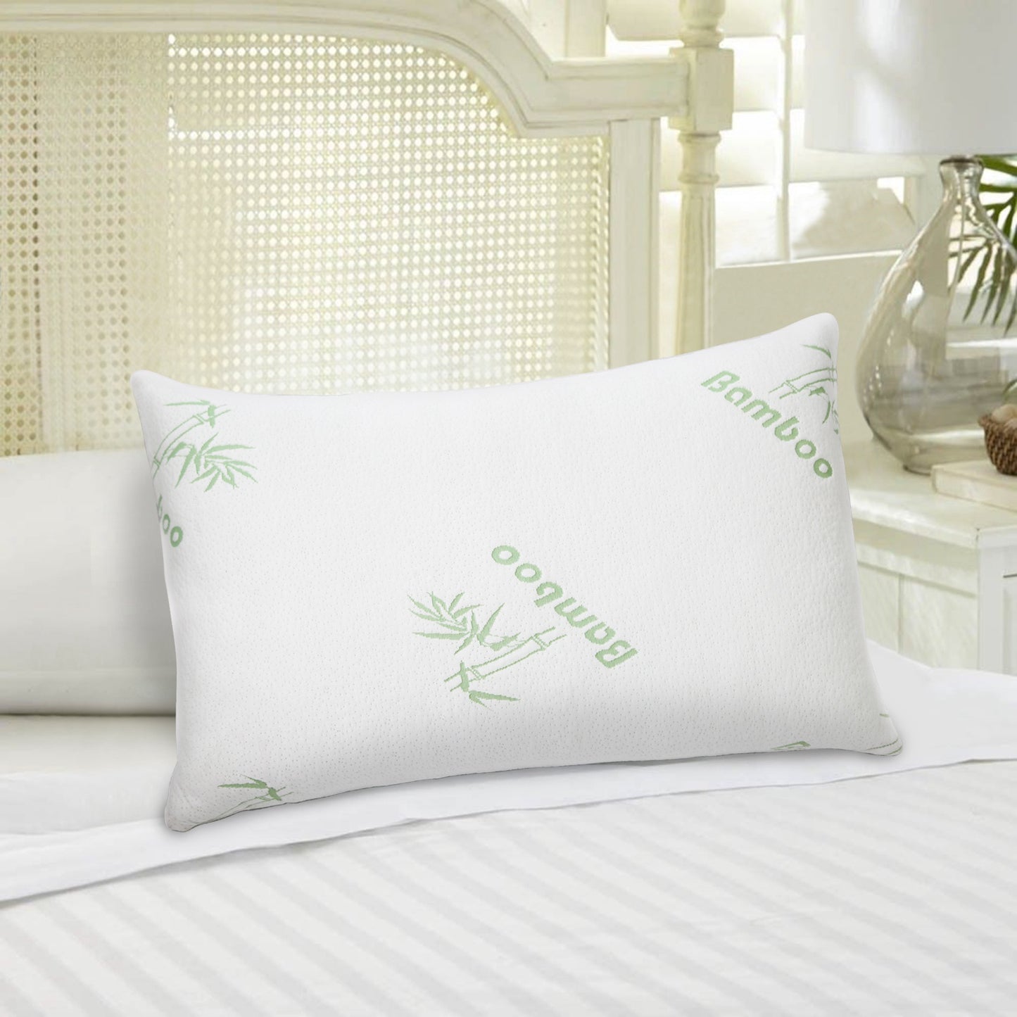 Memory Foam Pillow Set with Bamboo Cover - Queen Size (2-Pack)