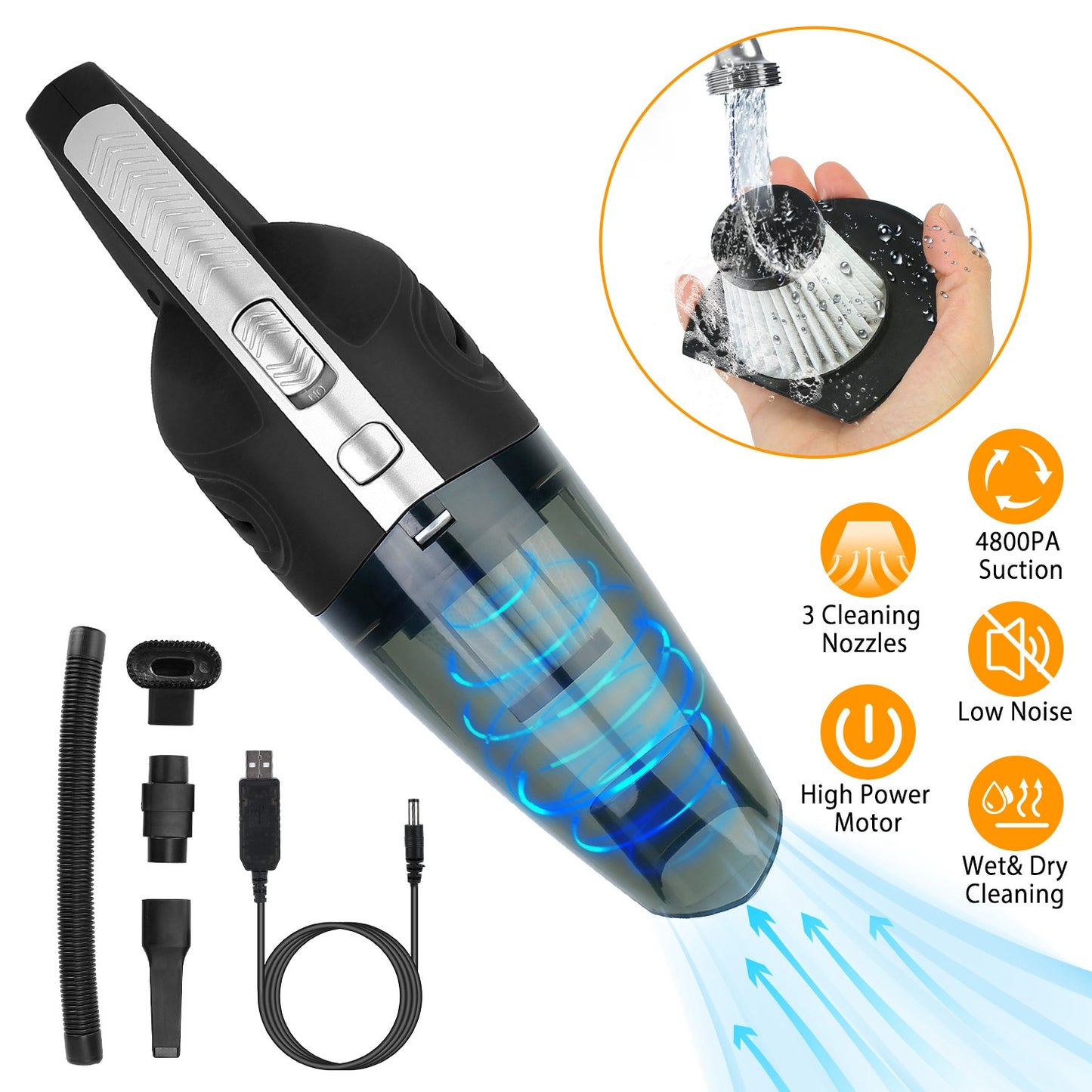 Cordless Handheld Car Vacuum Cleaner with 4800PA Suction