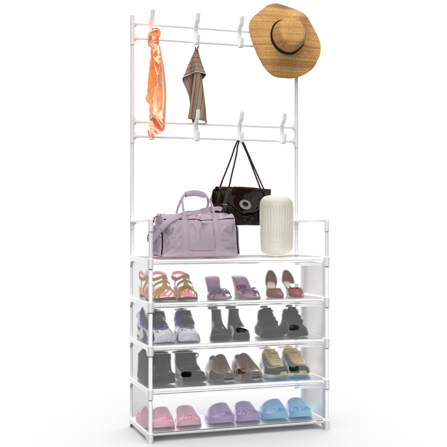 5-Tier Entryway Hall Tree with Coat Hooks & Shoe Storage
