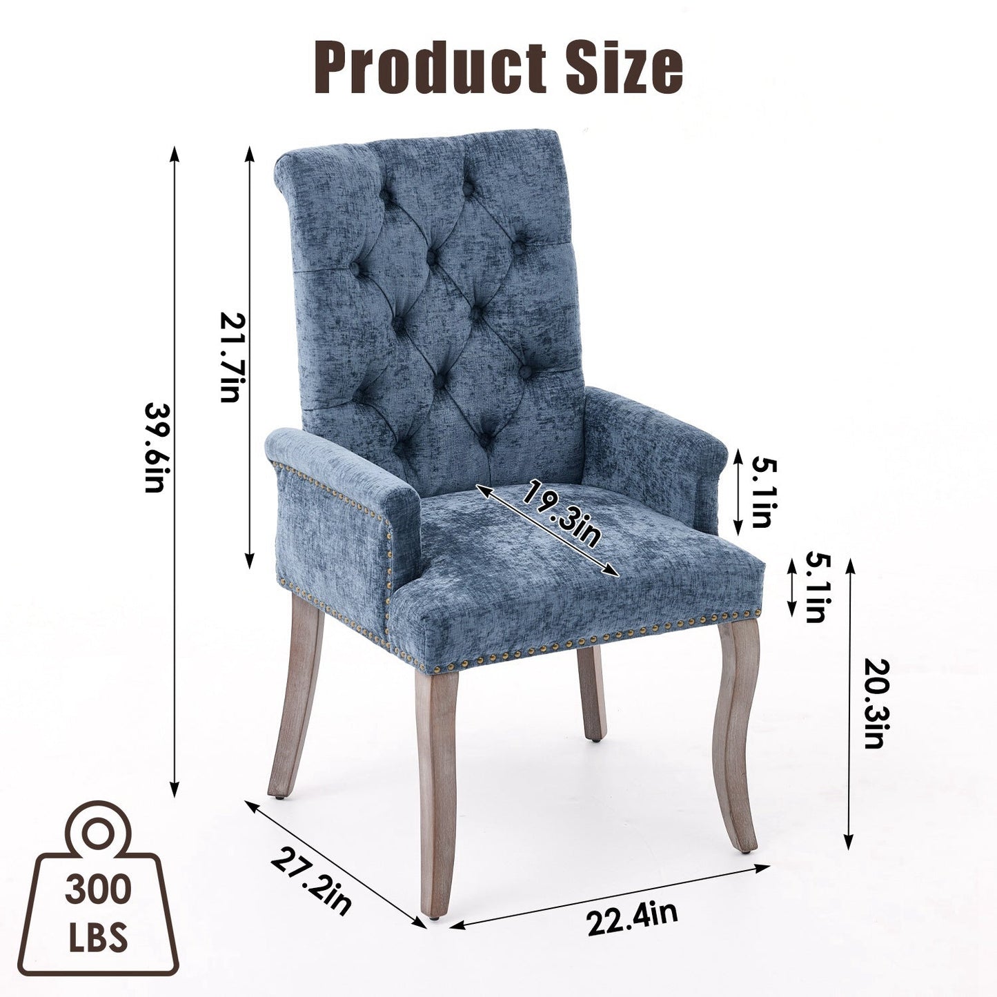 Tufted Dining Chair with Nailhead Trim & Curved Wood Legs