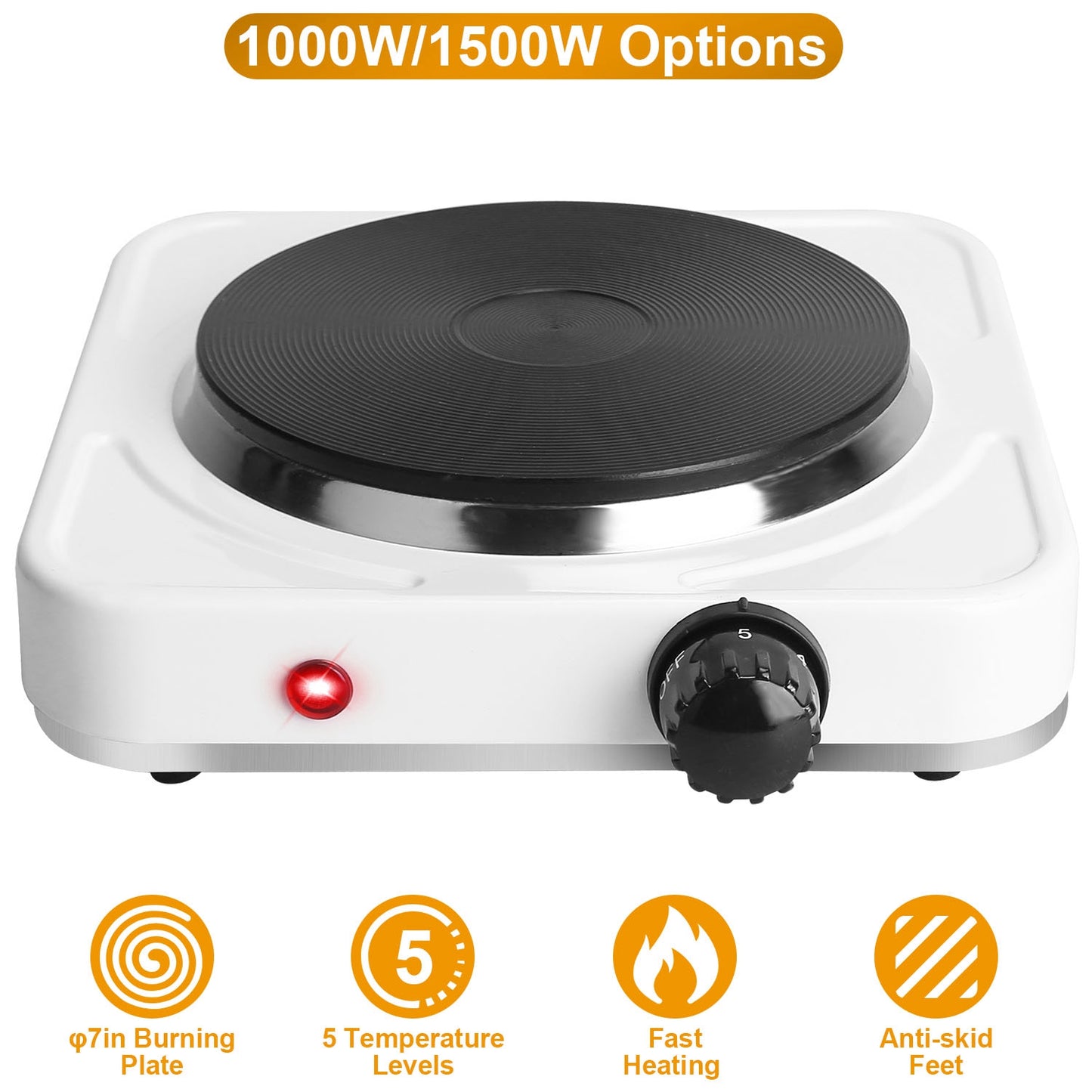 Electric Single Burner Hot Plate 1500W Portable Countertop Stove