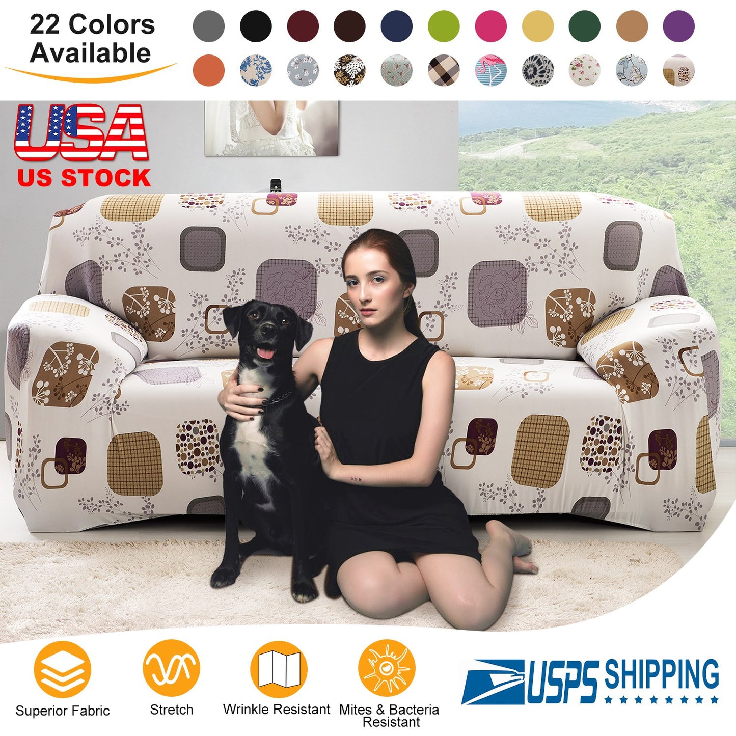 Stretch Sofa Slipcover with Anti-Slip Foam Strips