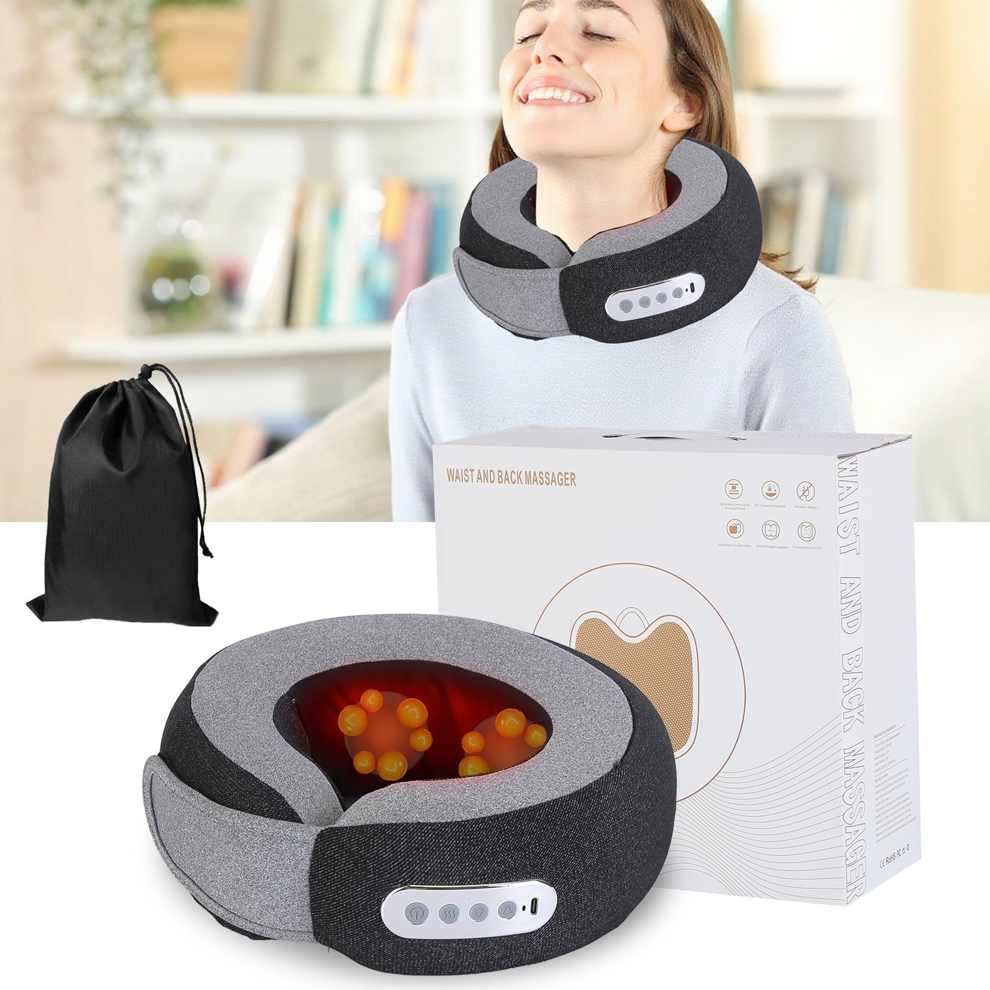 Neck Massager Pillow with Heat & Memory Foam Travel Support