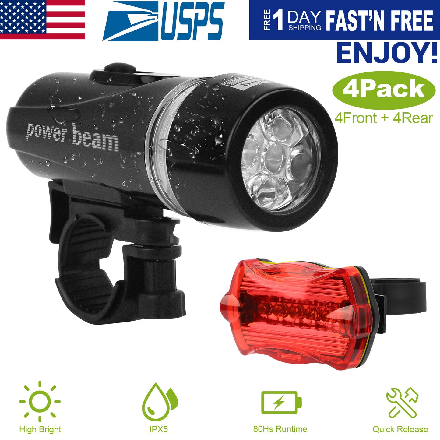 Bike Light Set Front and Rear IPX5 Water-Resistant LED