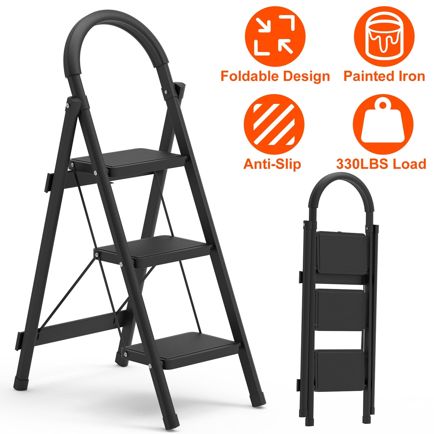 3-Step Foldable Ladder with 330 lb Capacity